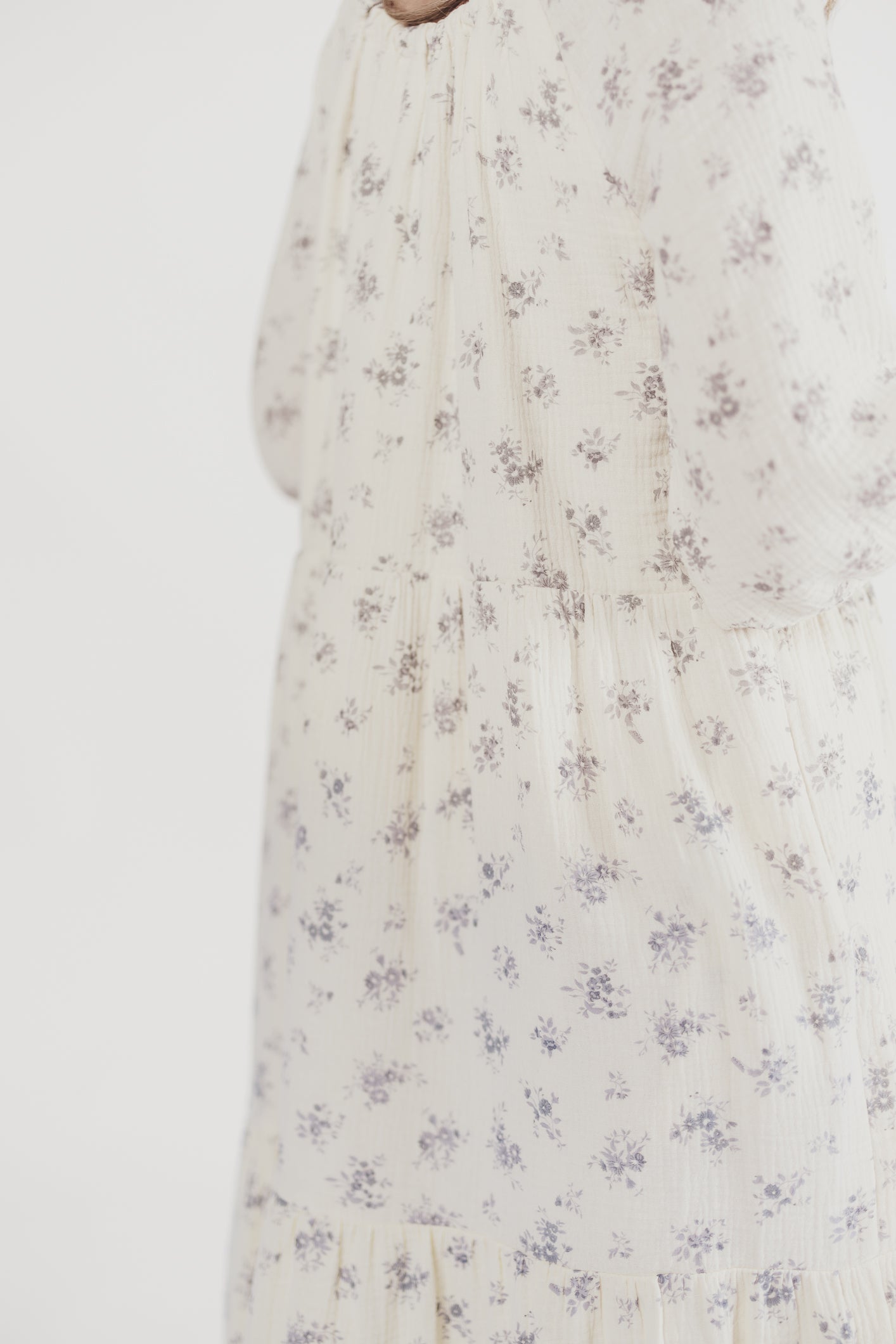Jenna Tiered Gauze Midi Dress in Ivory Floral - Bump Friendly - Inclusive Sizing (S-3X)
