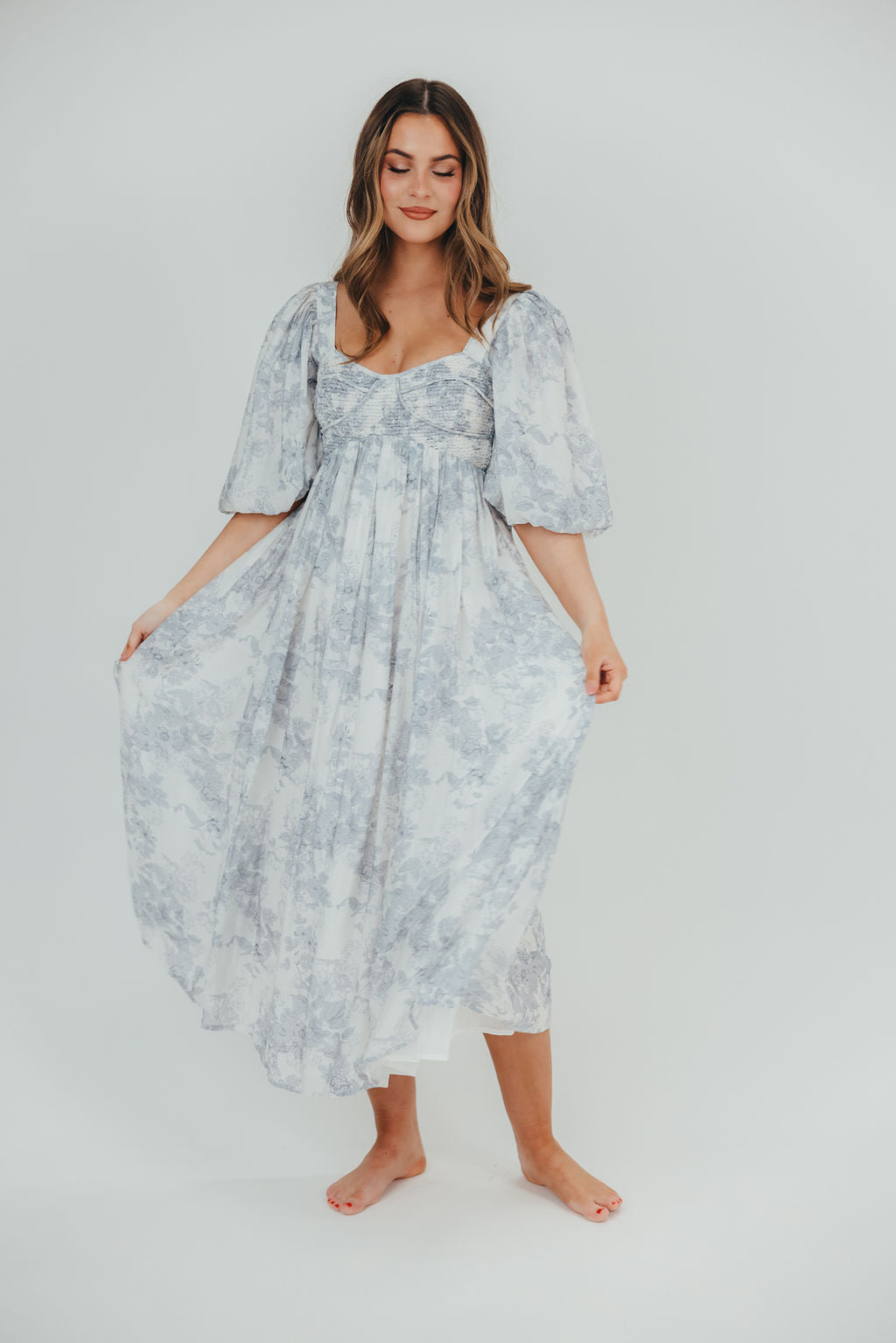Harlow Maxi Dress in Light Blue Floral - Bump Friendly & Inclusive Sizing (S-3XL) - Low Stock