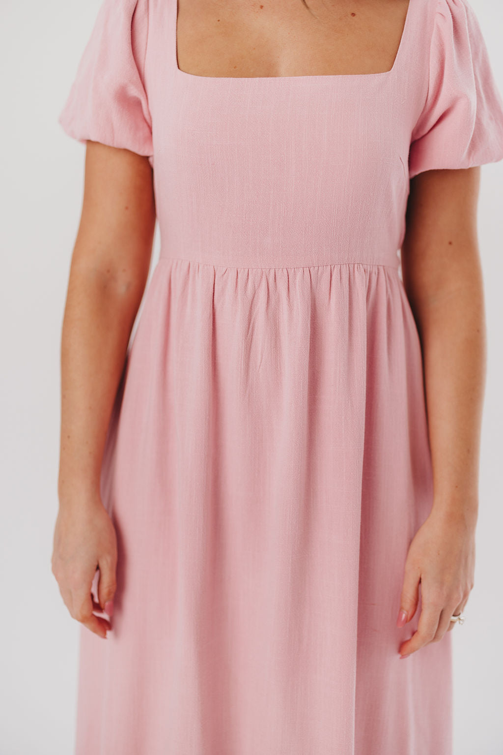 Blush midi dress with sleeves on sale