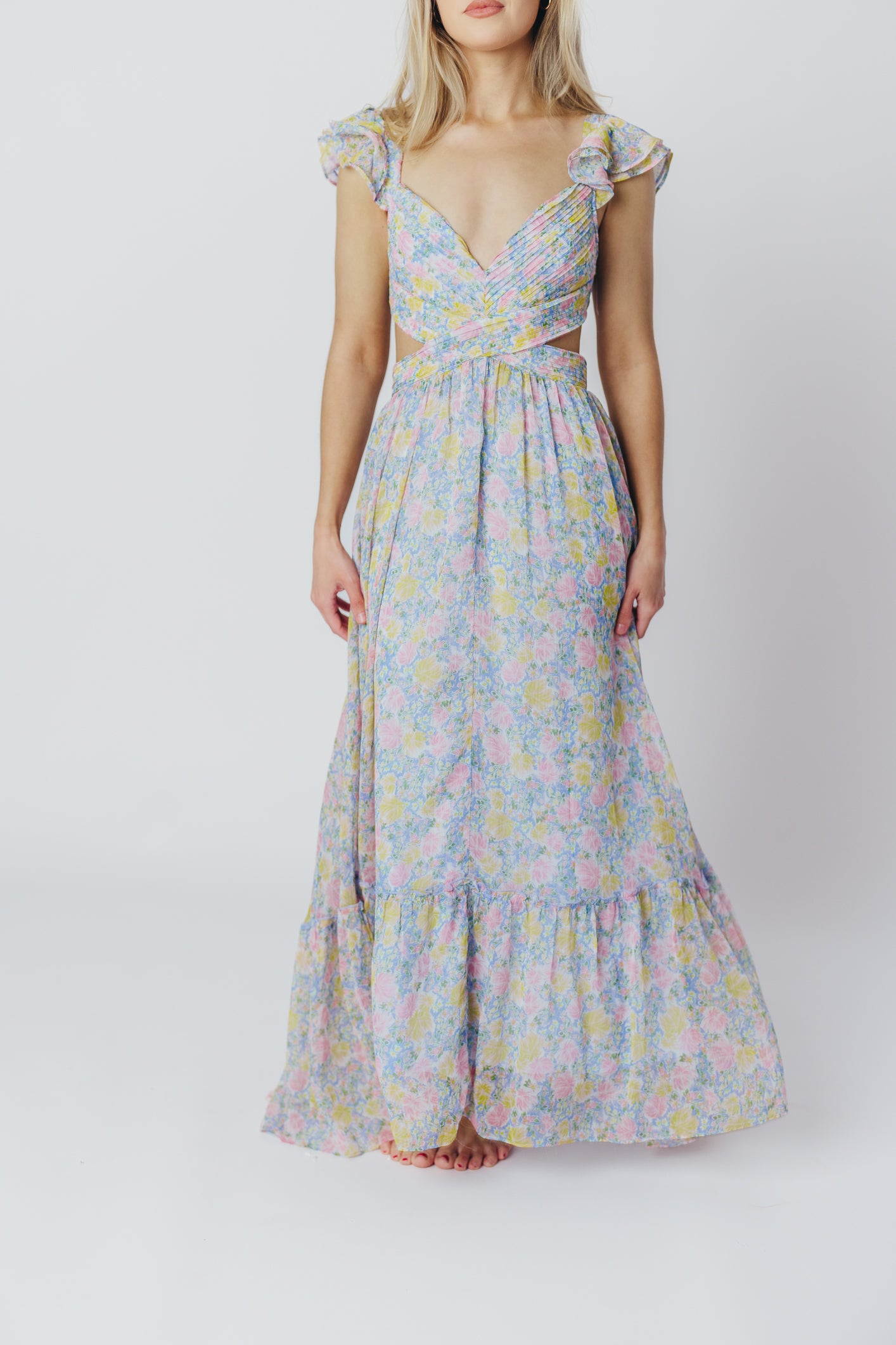 ASTR Primrose Maxi Dress in Blue/Pink Floral