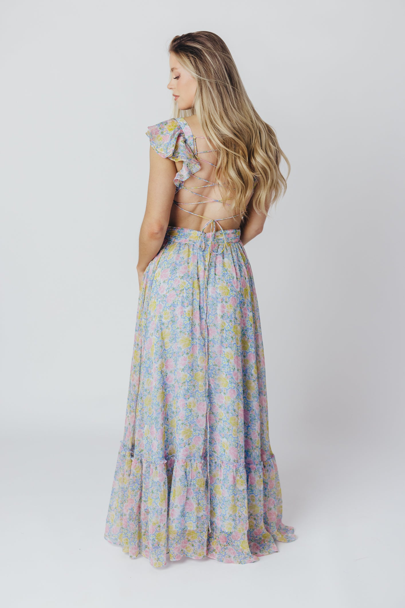 ASTR Primrose Maxi Dress in Blue/Pink Floral