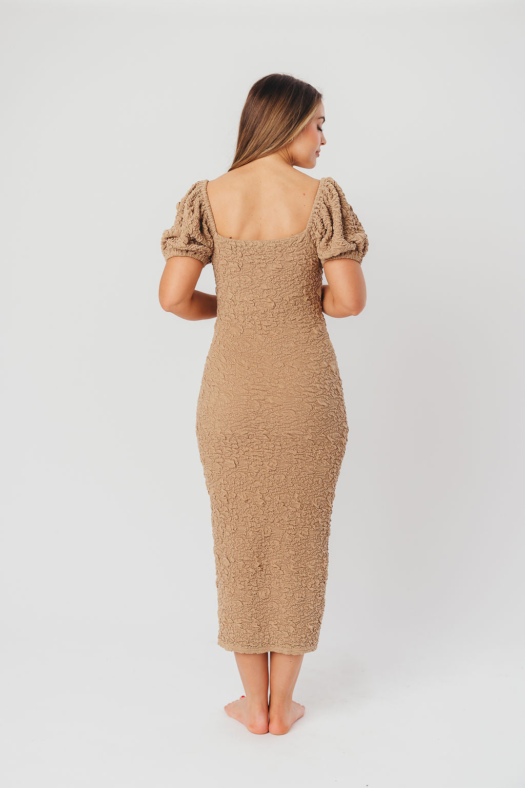 Blakeley Textured Midi Dress in Taupe - Bump Friendly (S-XL)