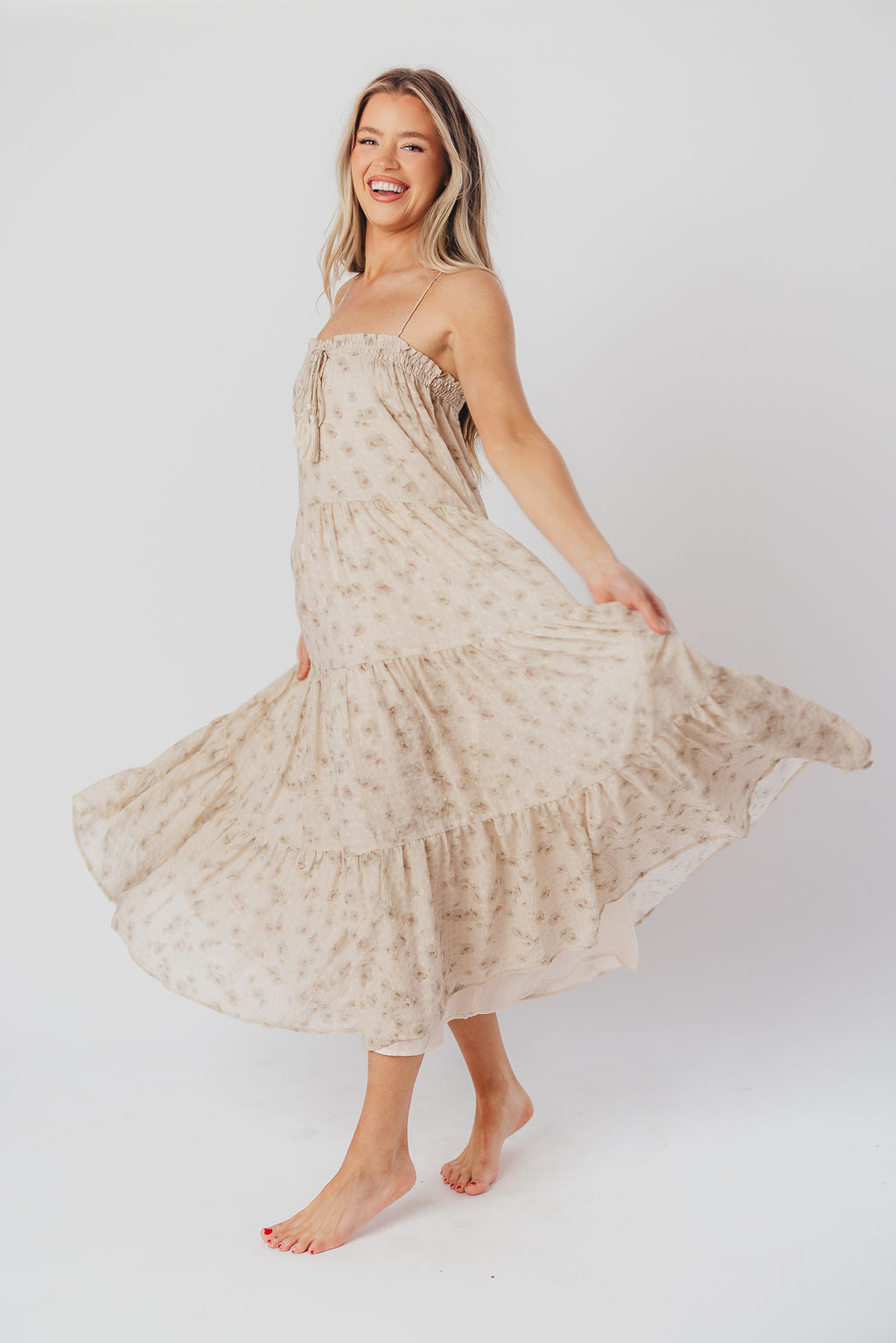 Micah Tasseled Maxi Dress in Champagne Floral