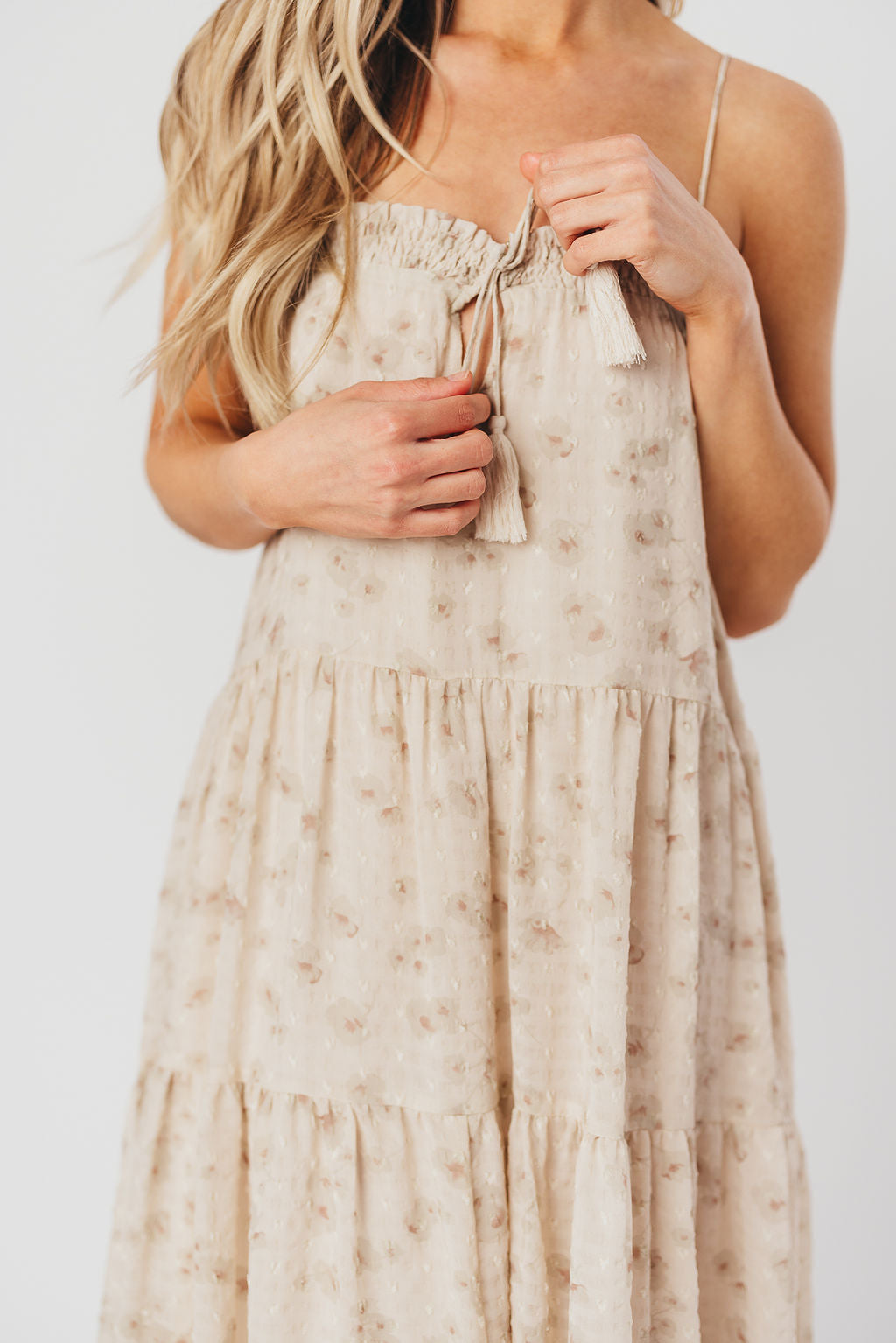 Micah Tasseled Maxi Dress in Champagne Floral