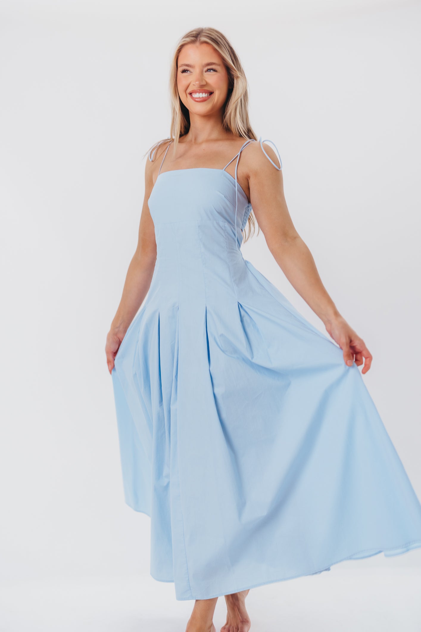 Jasmine Maxi Dress with Bandeau Neckline in Blue