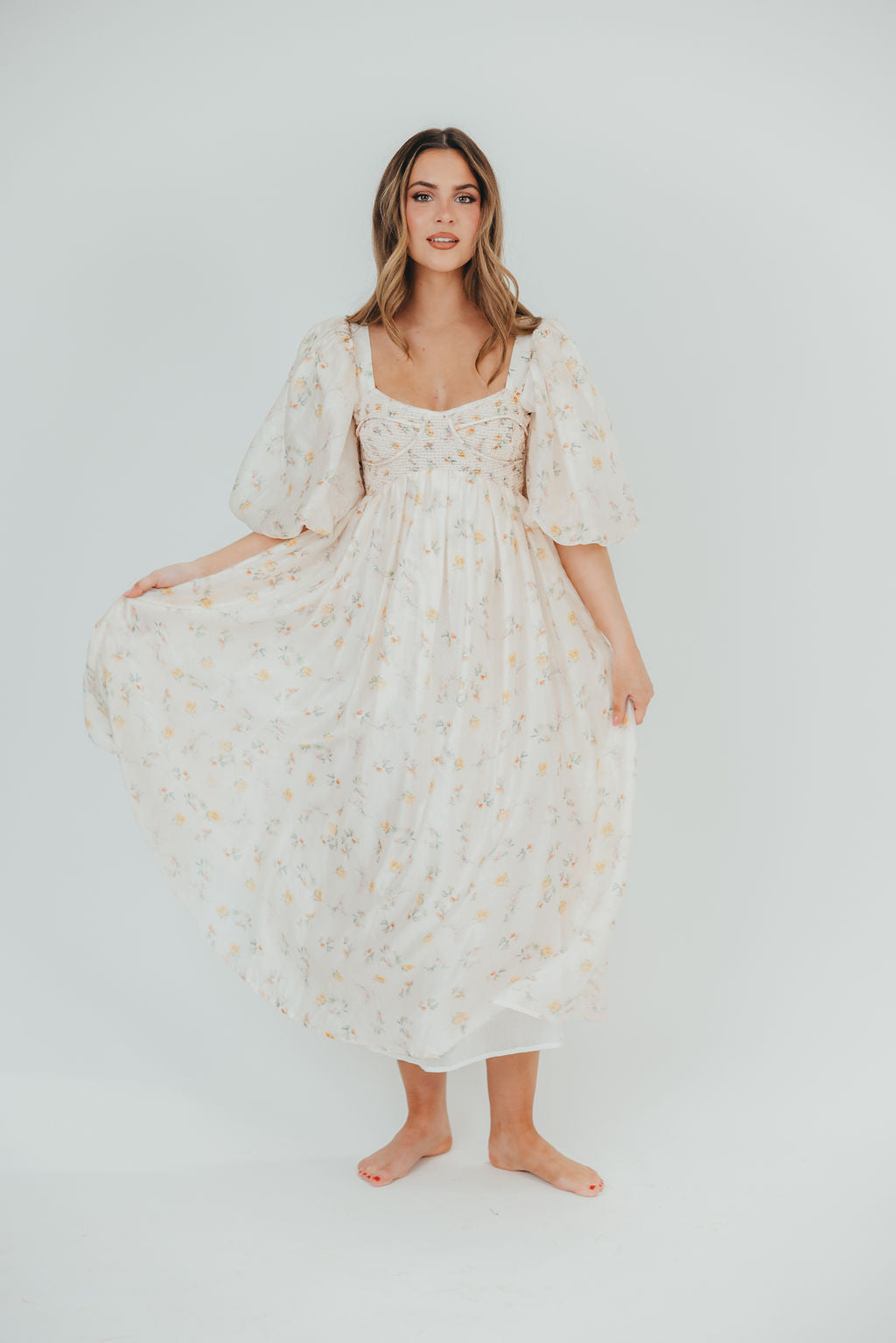 Harlow Maxi Dress in Tiny Yellow Floral - Bump Friendly & Inclusive Sizing (S-3XL)