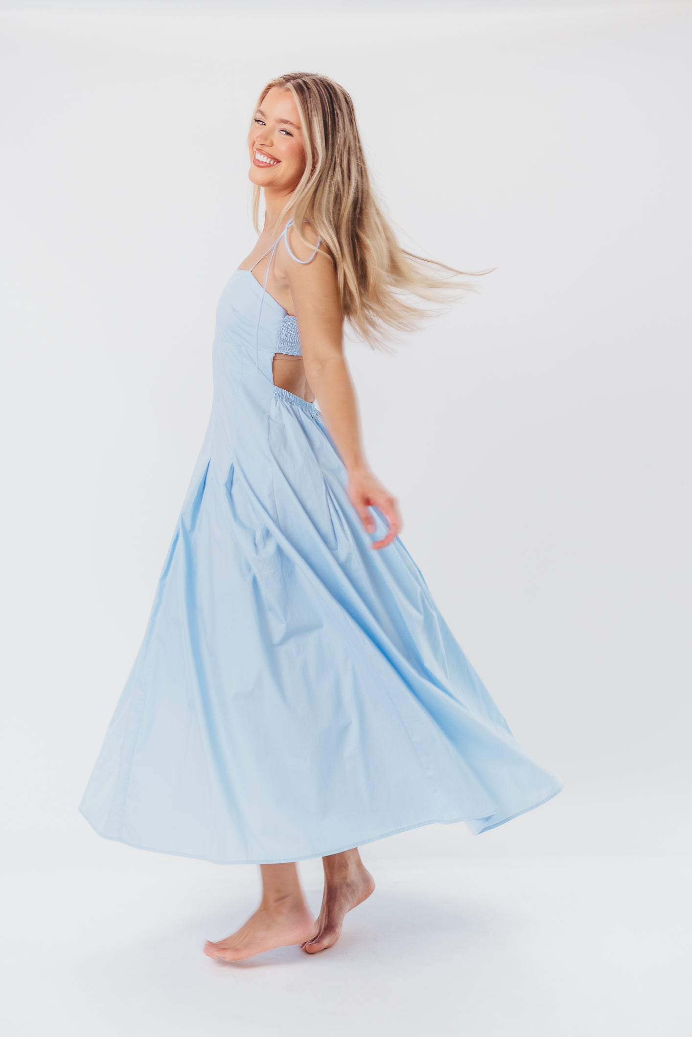 Jasmine Maxi Dress with Bandeau Neckline in Blue