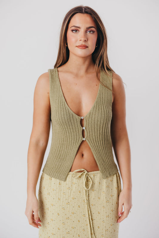 Haven Open Front Ribbed Knit Vest in Olive