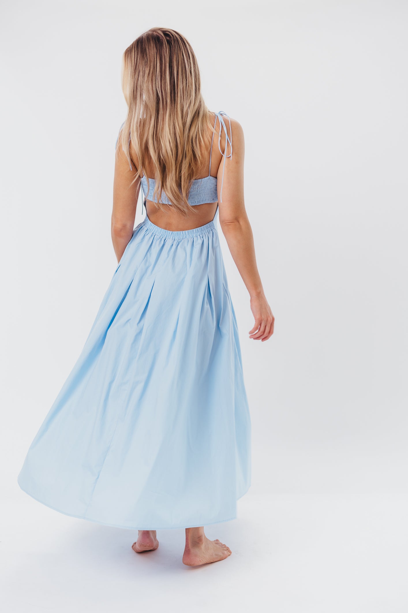 Jasmine Maxi Dress with Bandeau Neckline in Blue