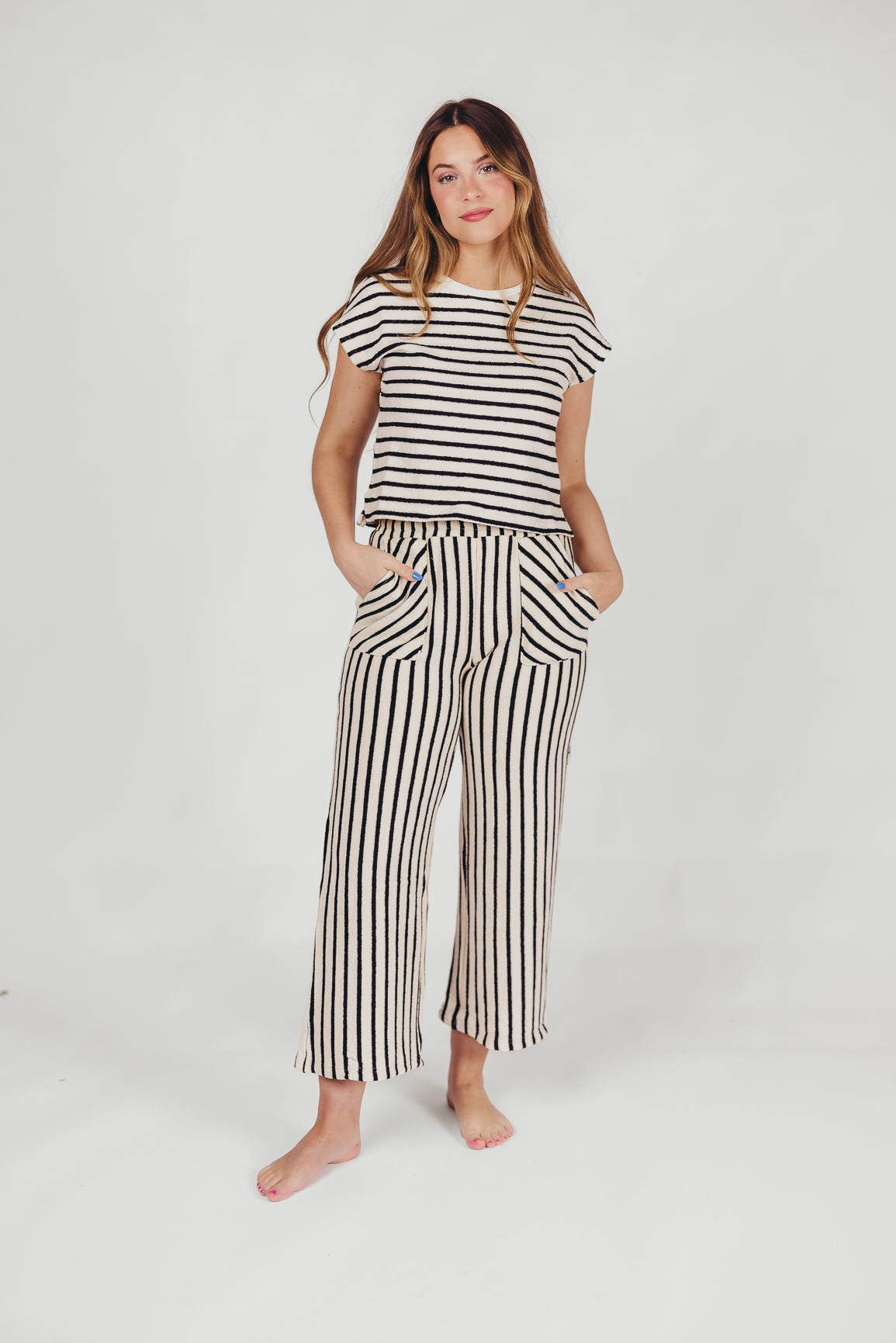 Evie Textured Cotton Top and Pants Set in White/Black