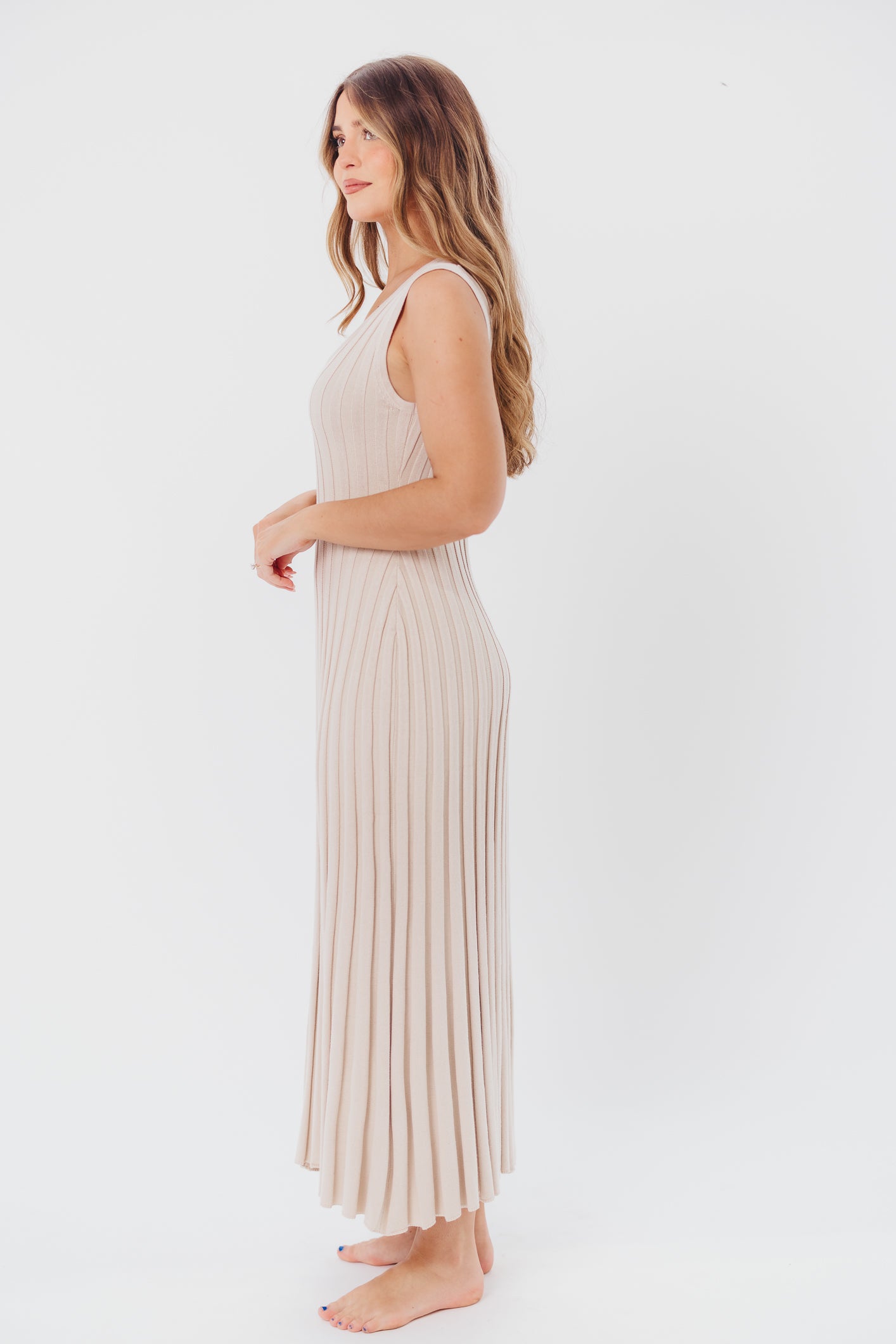 Bailey Ribbed Knit Maxi Dress in Taupe