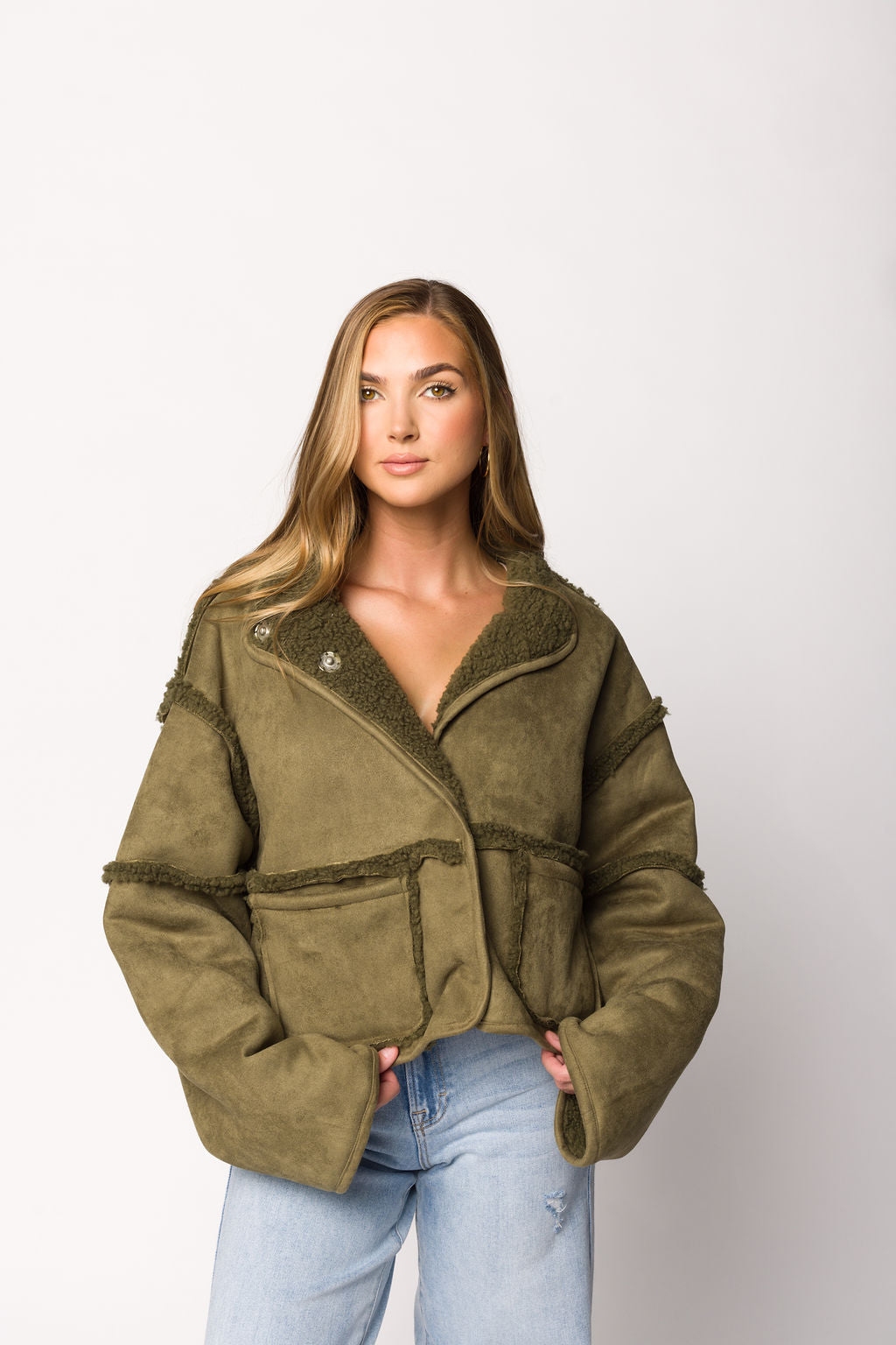 Olive green sherpa jacket best sale