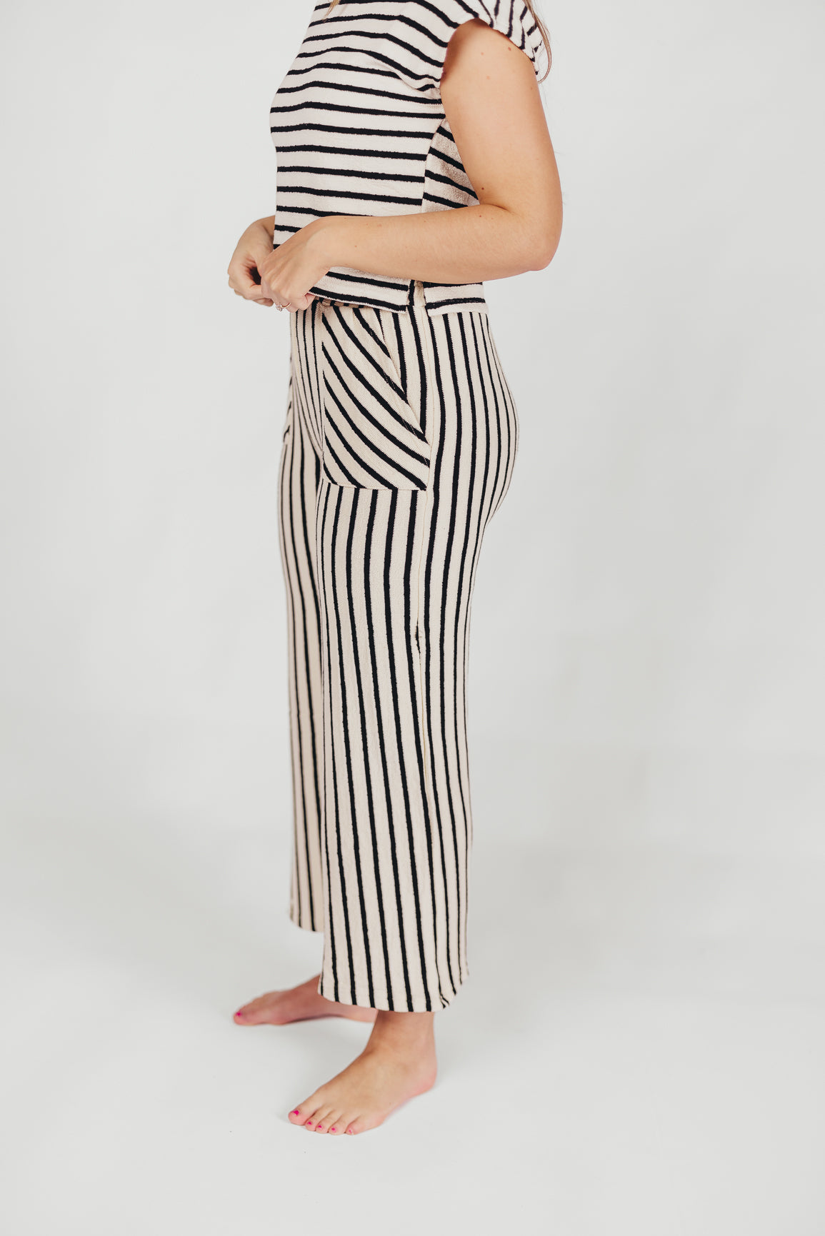 Evie Textured Cotton Top and Pants Set in White/Black