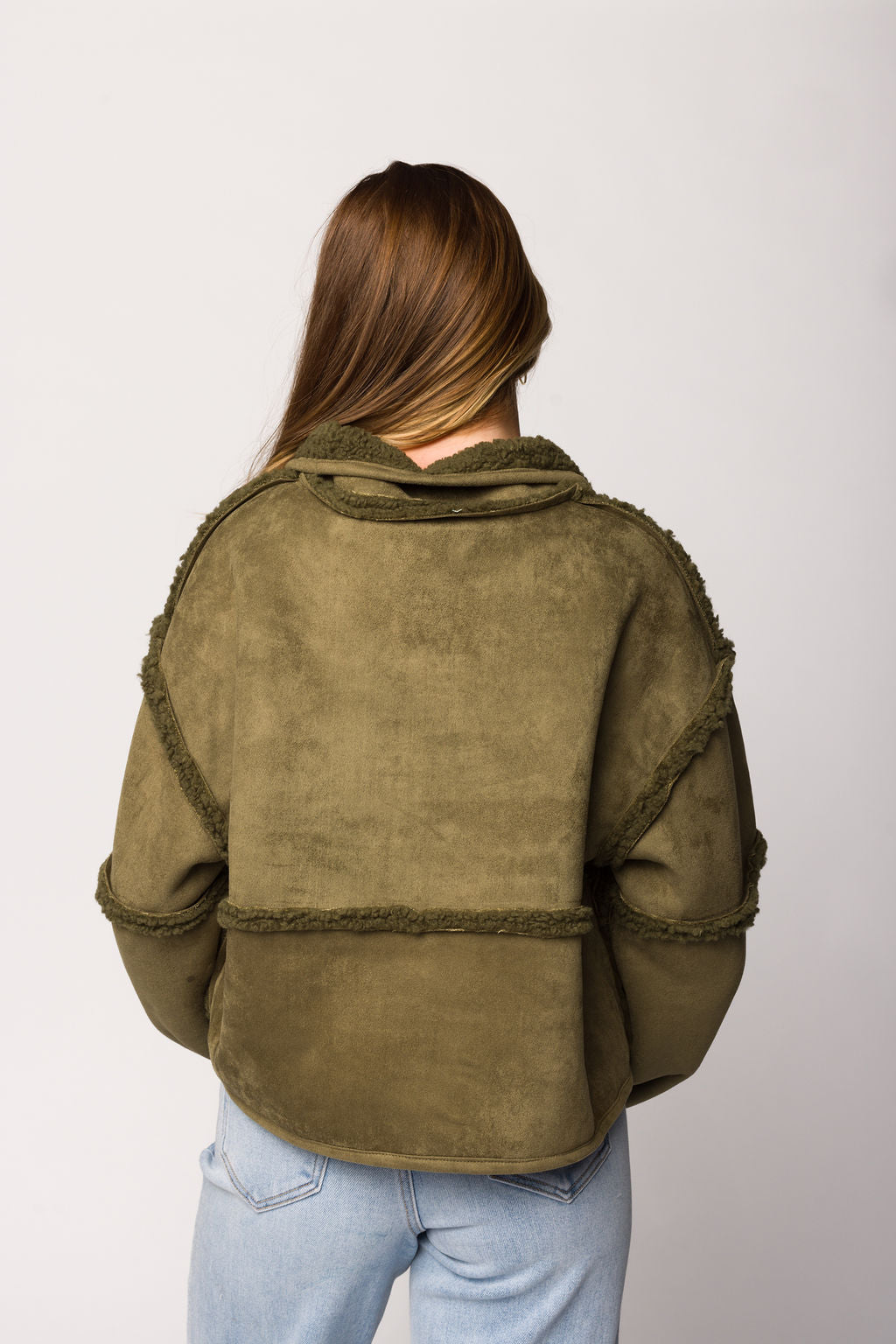 Abby Sherpa and Suede Reversible Jacket in Olive *Final Sale