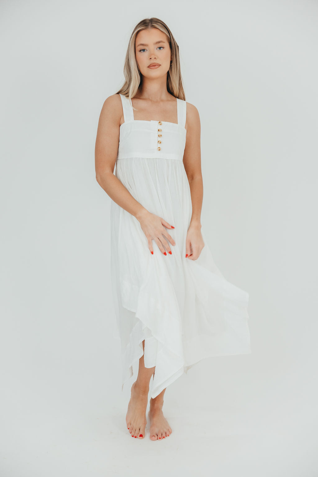 Ariella Sleeveless Midi Dress in Off-White