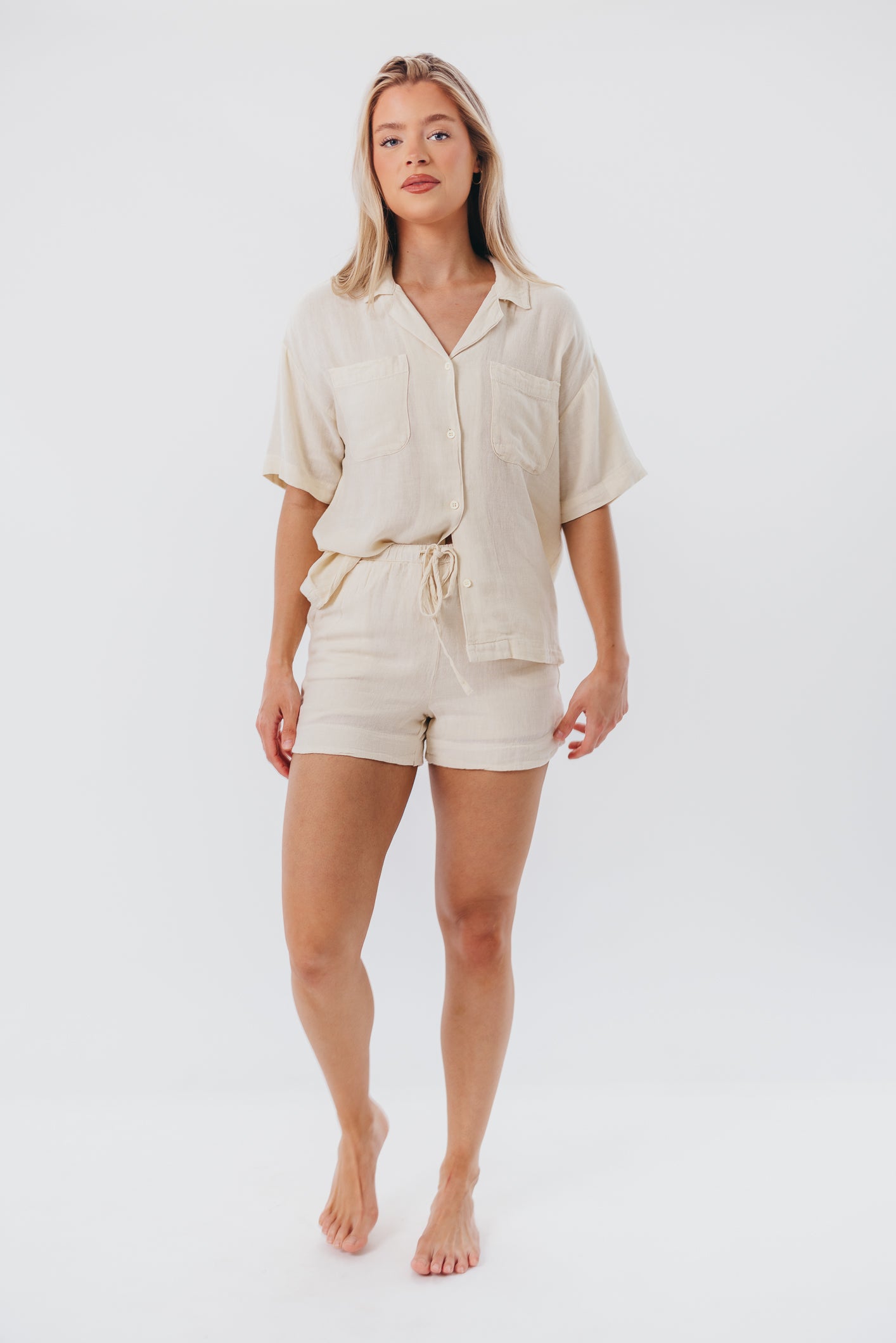 Ella Button-Up Shirt in Seashell - Nursing Friendly
