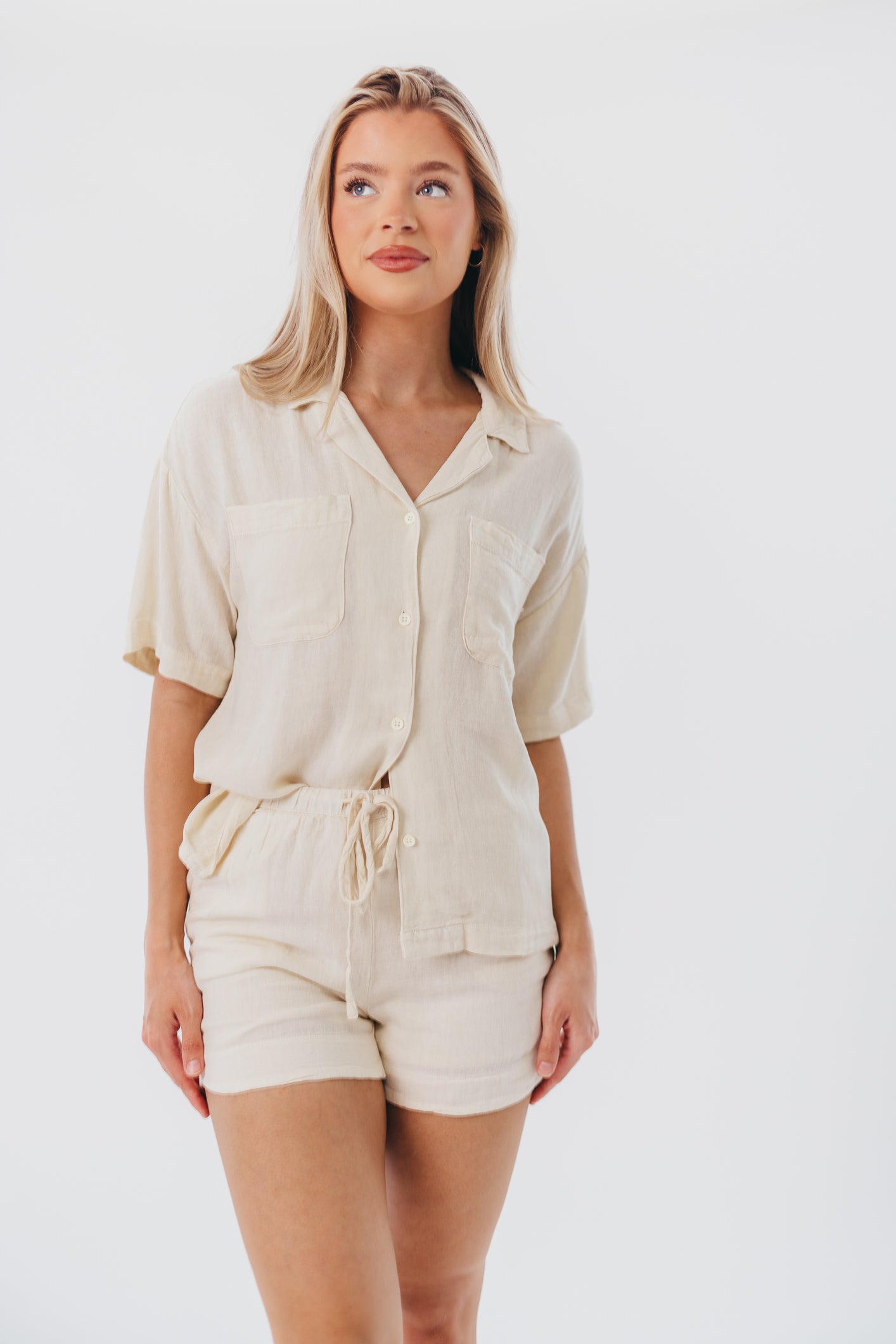 Ella Button-Up Shirt in Seashell - Nursing Friendly