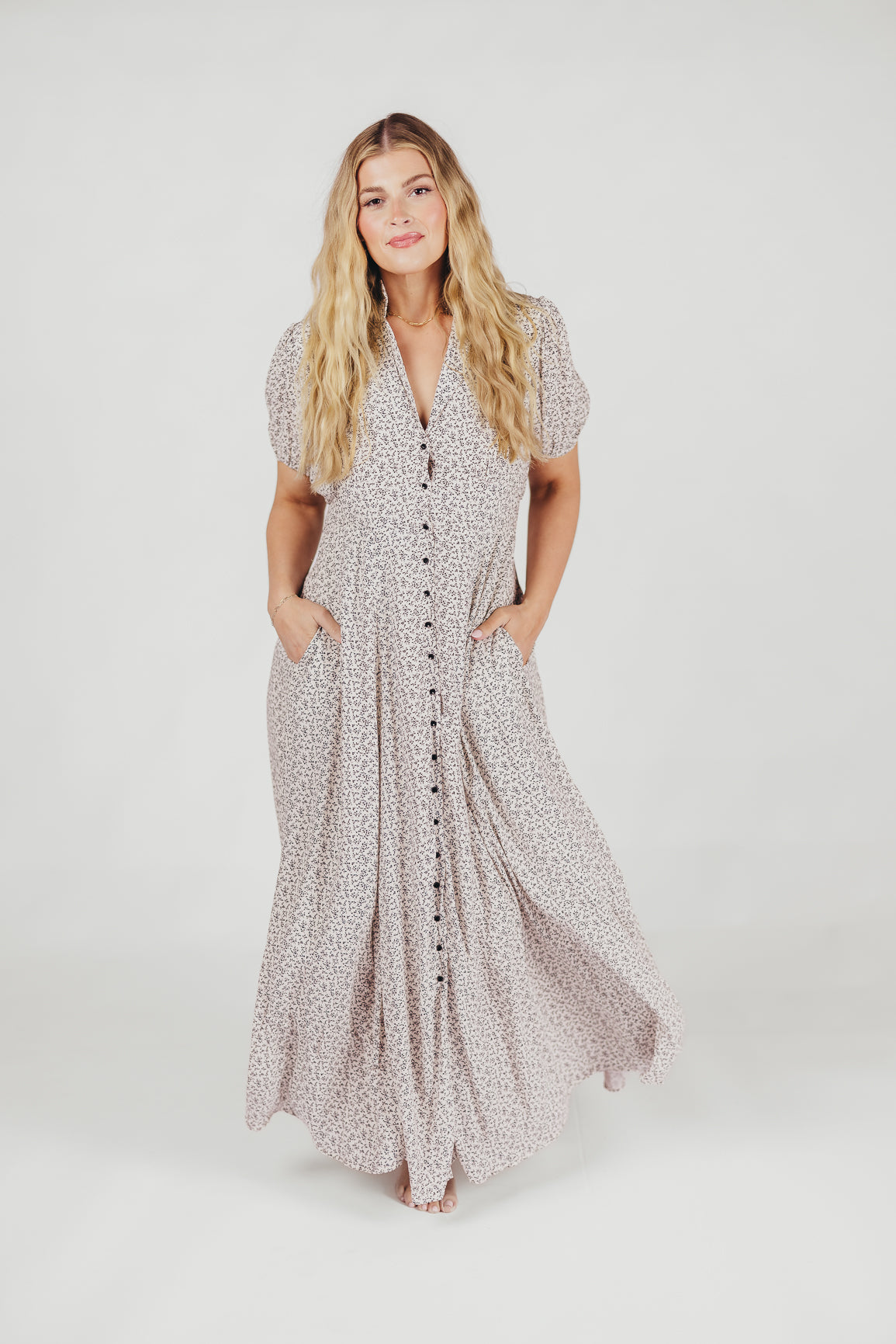 Mariah Collared Button Down Maxi Dress in Creme Floral Nursing Frien Worth Collective