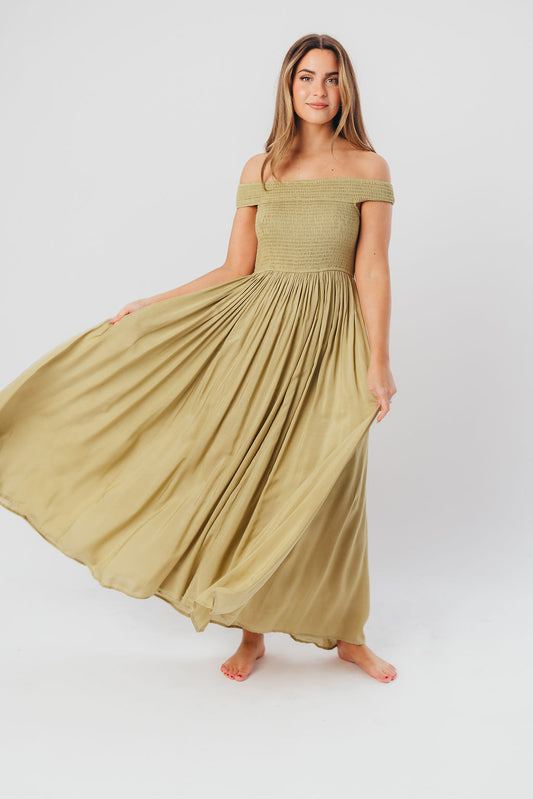 Tatiana Modal Off-the-Shoulder Maxi Dress in Moss