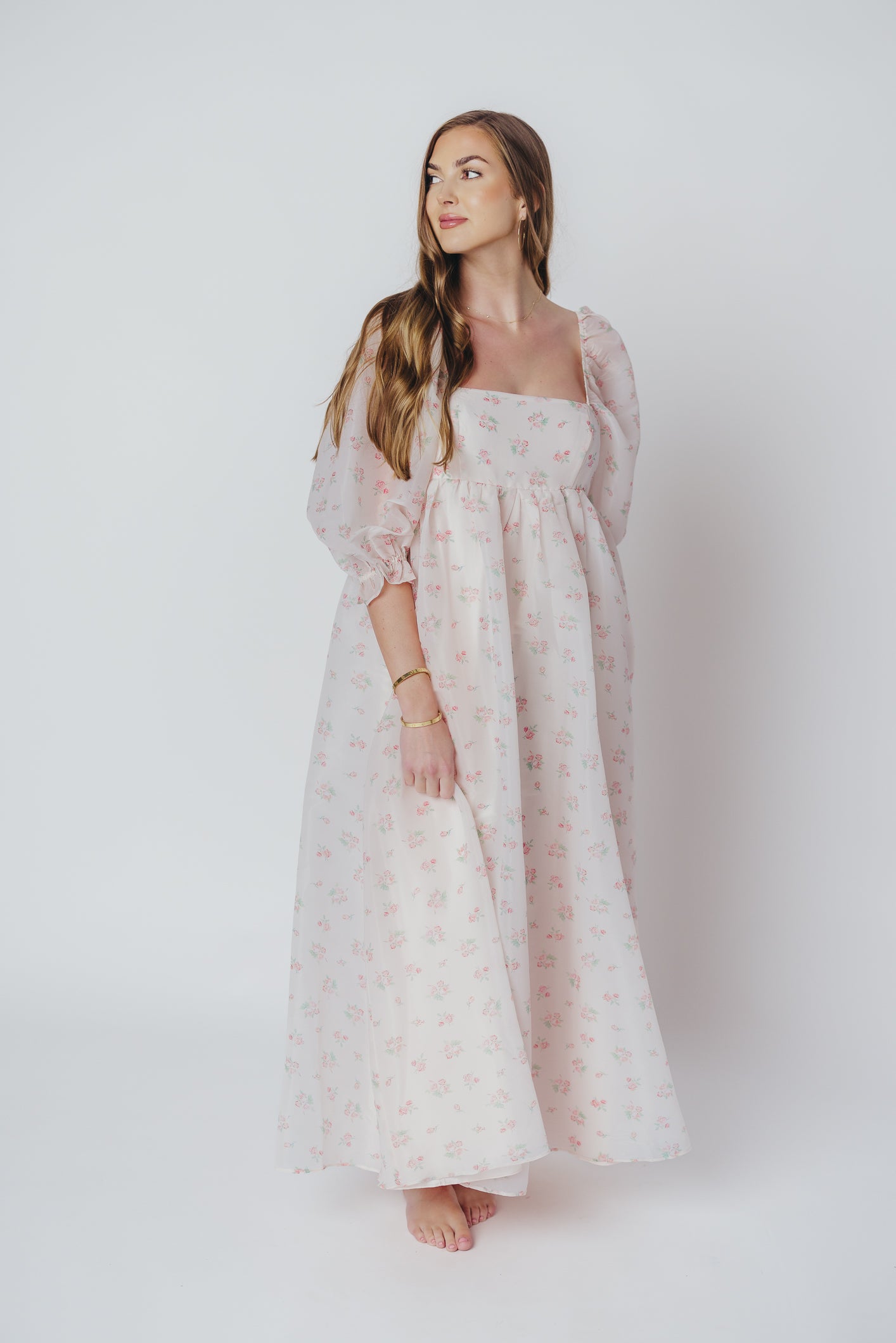 New Mona Maxi Dress with Smocking in Blush Floral Bump Friendly Inclusive Sizing S 3XL