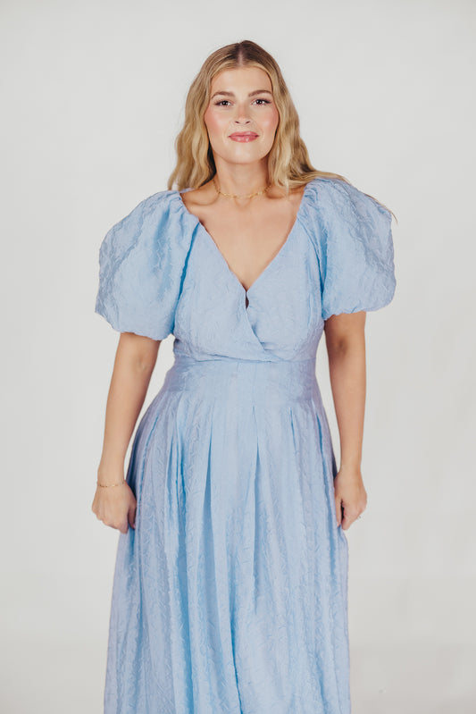 Linette Jacquard Midi Dress in Blue
