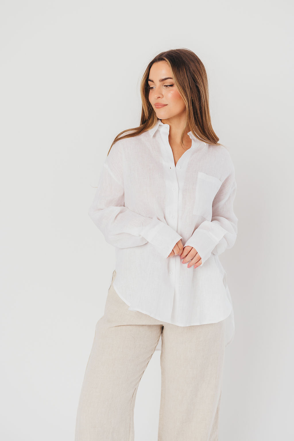 Helen 100% Linen Shirt in White - Nursing Friendly