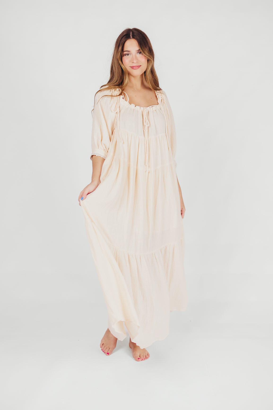 Goddess 100 Cotton Babydoll Maxi Dress in Blush Bump Friendly