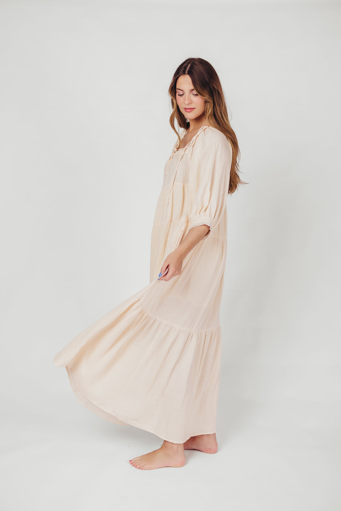 Goddess 100% Cotton Babydoll Maxi Dress in Blush - Bump Friendly