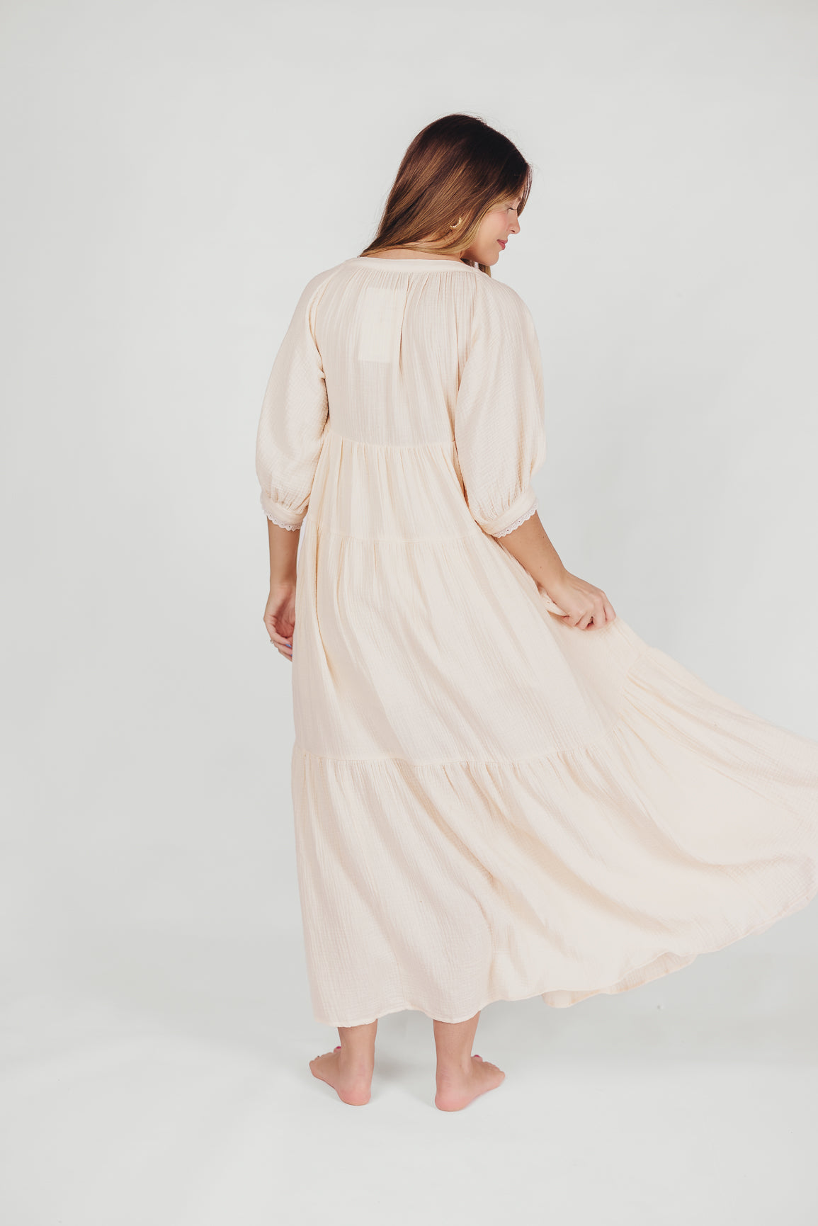 Goddess 100% Cotton Babydoll Maxi Dress in Blush - Bump Friendly