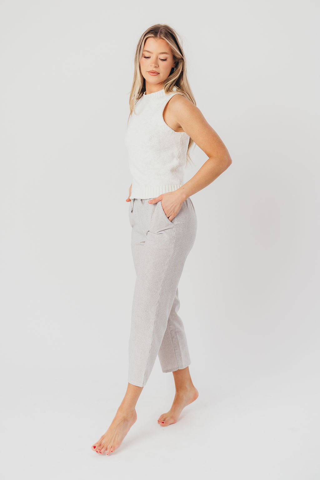 Karina Linen-Blend Pant in White