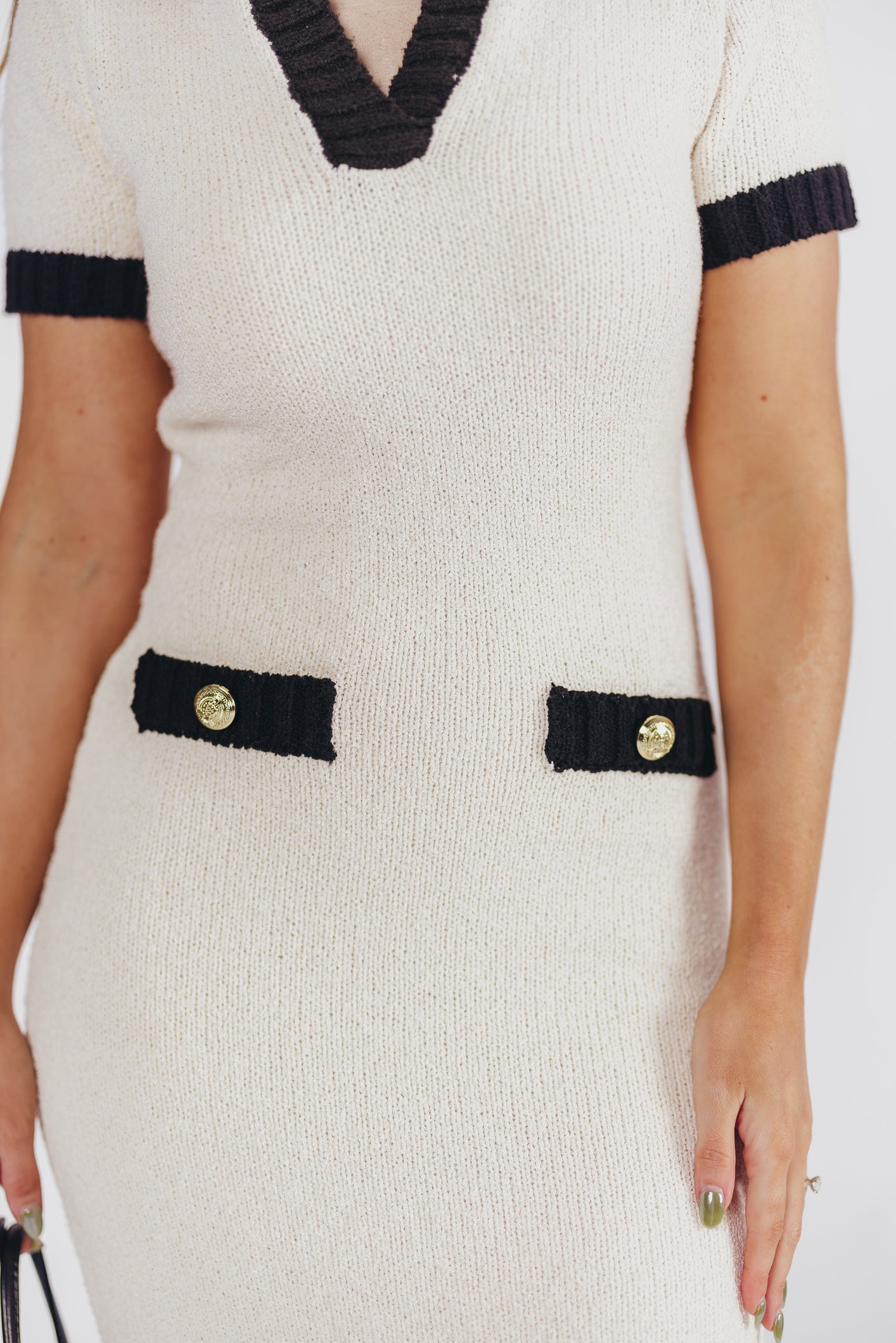 Kennedy Knit Collared Midi Dress in Cream/Black
