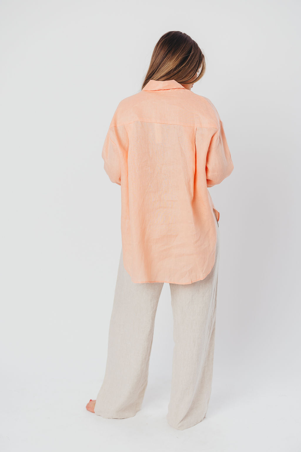Helen 100% Linen Shirt in Peach - Nursing Friendly