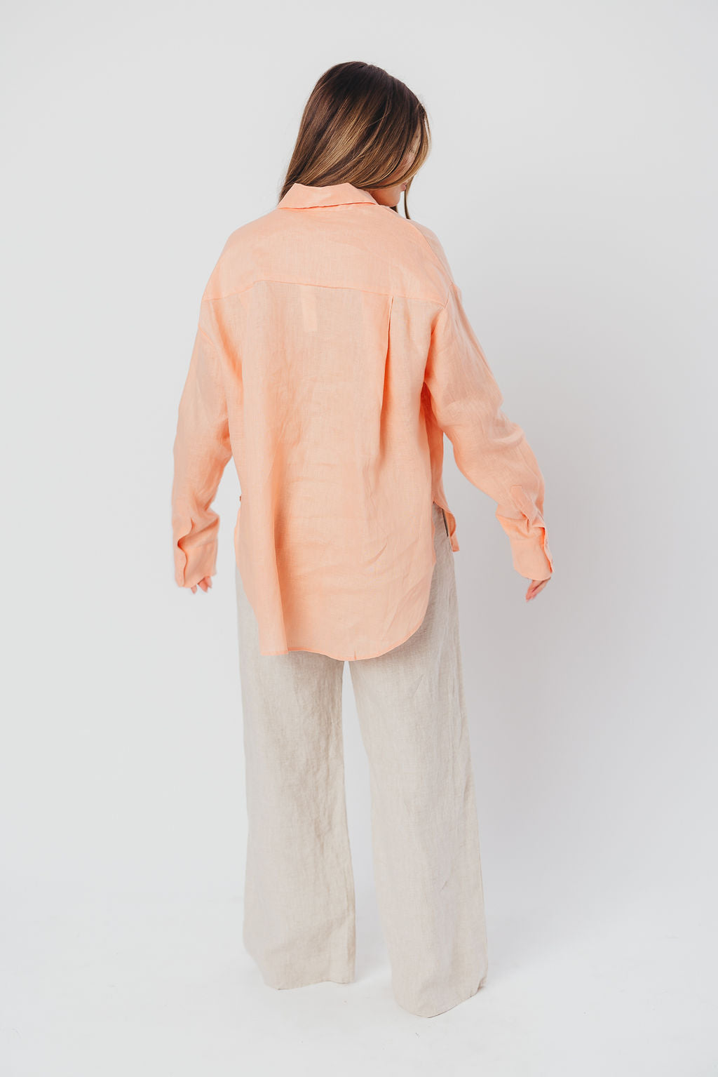 Helen 100% Linen Shirt in Peach - Nursing Friendly
