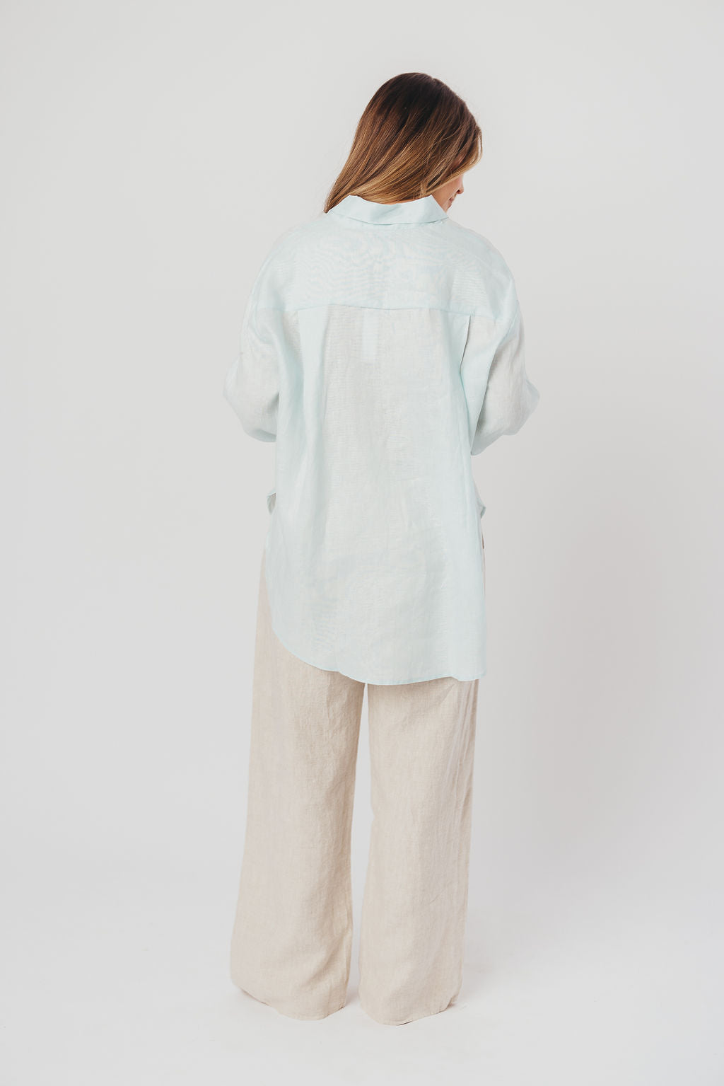 Helen 100% Linen Shirt in Baby Blue - Nursing Friendly