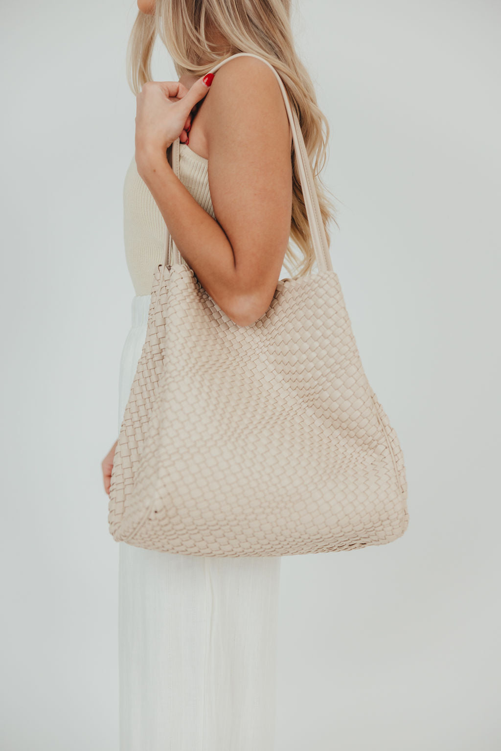Hollace North South Tote Woven Cream