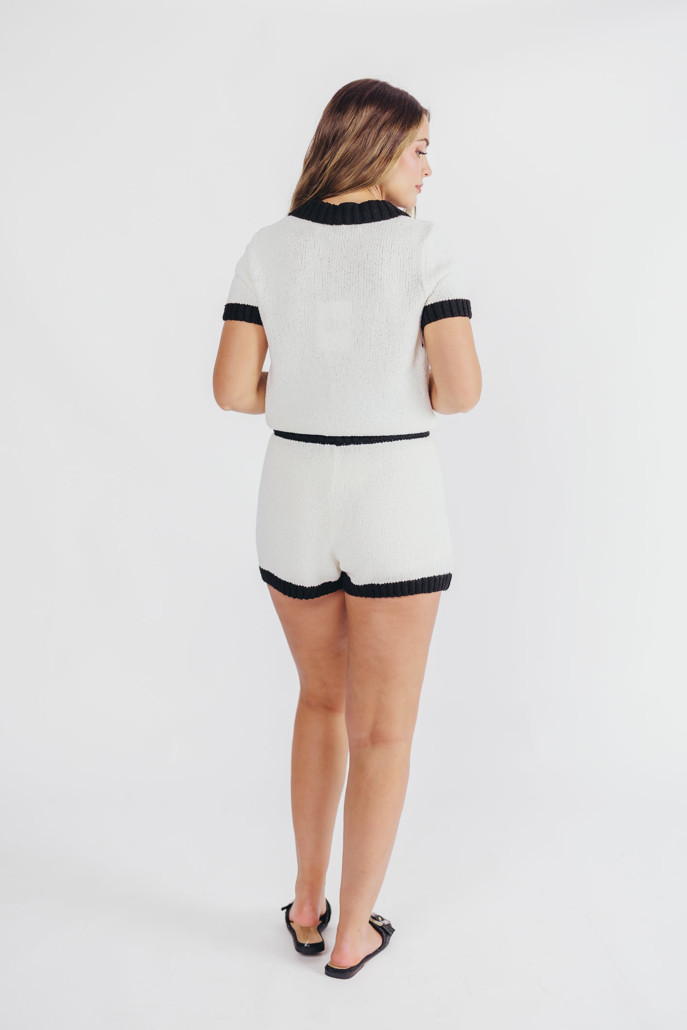 Grayson Knit Collared Top and Shorts Set in Ivory/Black