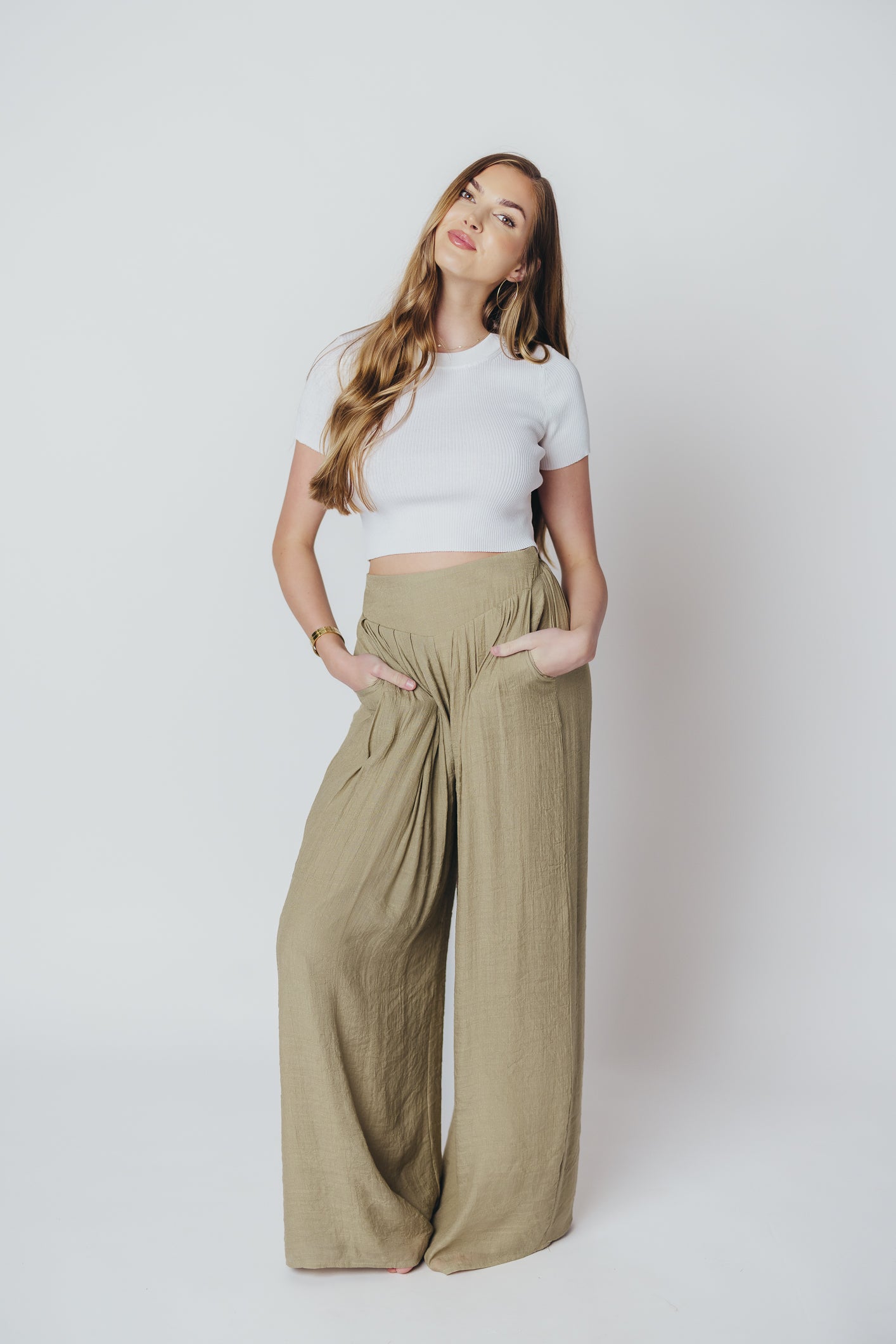 Smooth Sailing Wide Leg Pants in Khaki Olive