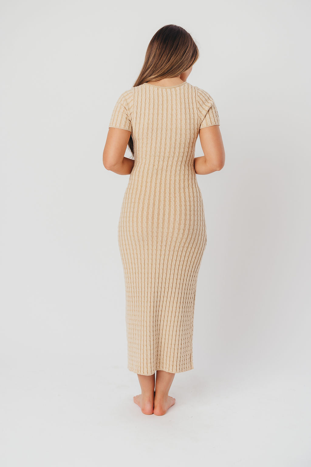 Kaylie Cable Knit Sweater Maxi Dress in Sand