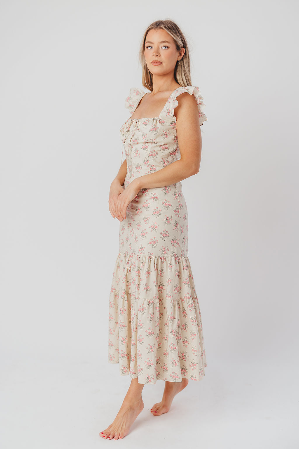 Emery Midi Dress in Pink and Cream (Sizes S-XL)