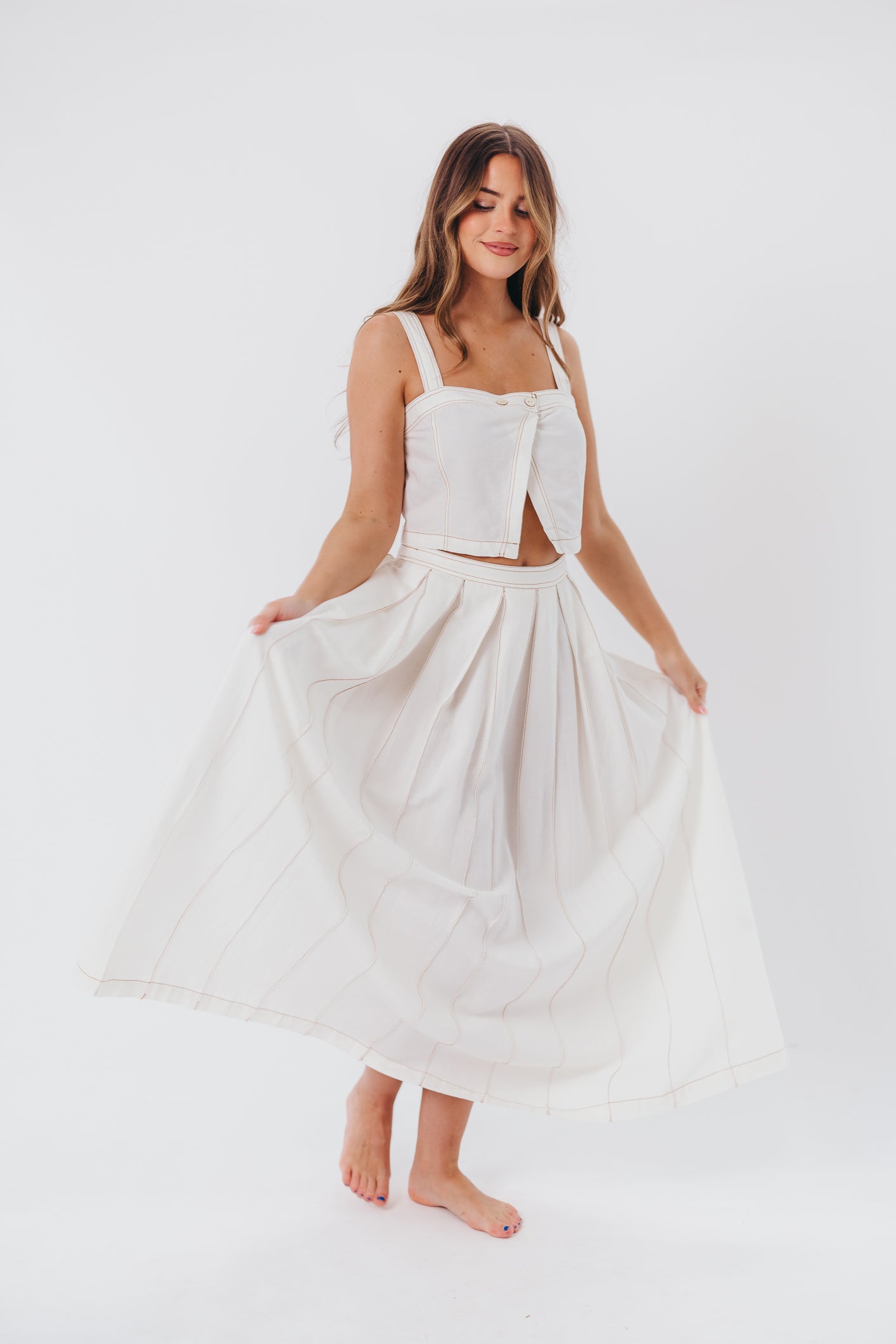 Nicole Linen Top and Maxi Skirt Set in Cream