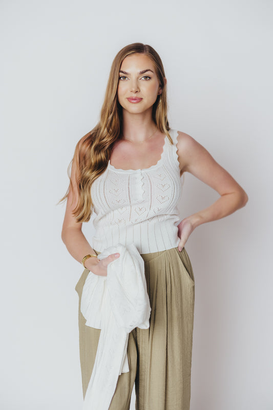 Tabitha Pointelle Heart Knit Top in Off-White