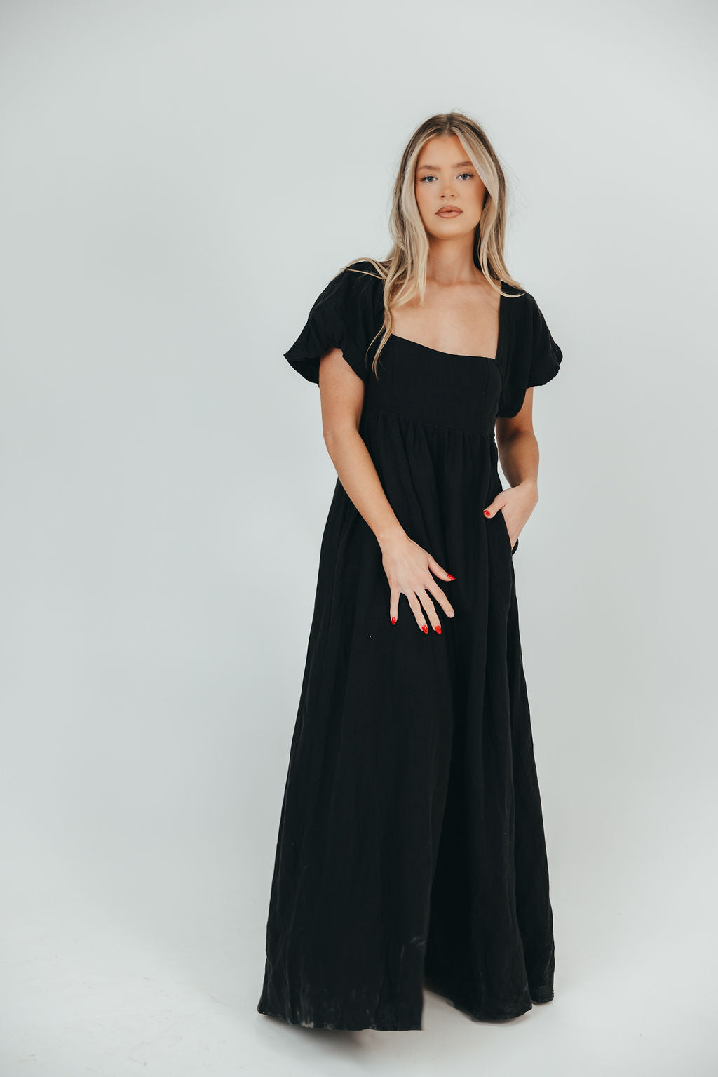 Candace Maxi Dress in Black - 100% Linen - Bump Friendly