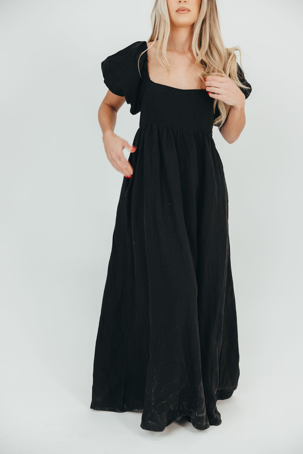 Candace Maxi Dress in Black - 100% Linen - Bump Friendly