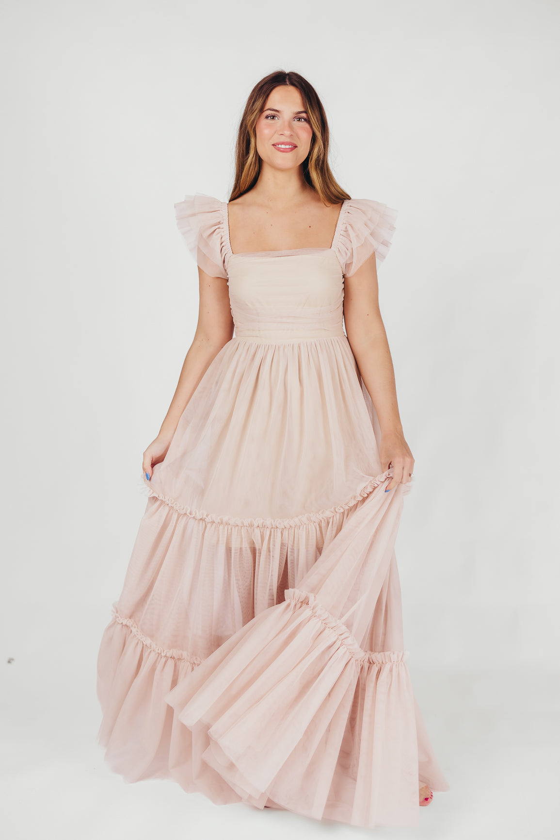 Bella Tiered Tulle Maxi Dress in Peachy Nude - Bump Friendly & Inclusi –  Worth Collective