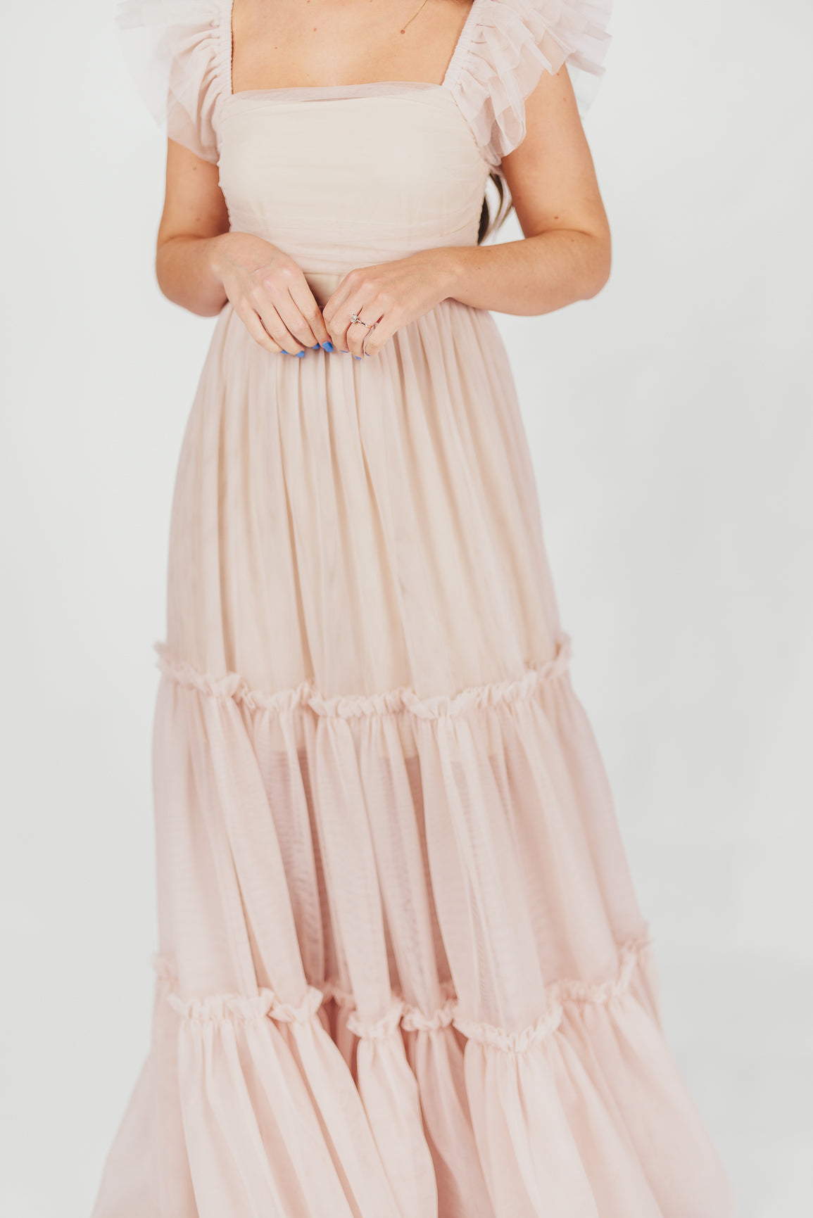 Bella Tiered Tulle Maxi Dress in Peachy Nude - Bump Friendly & Inclusive  Sizing (S-3XL)