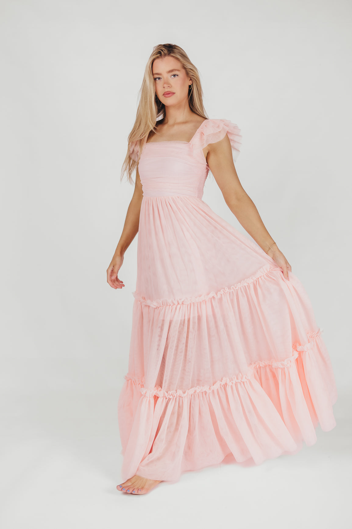 Bella Tiered Tulle Maxi Dress in Pink Blush - Bump Friendly & Inclusive Sizing (S-3XL)