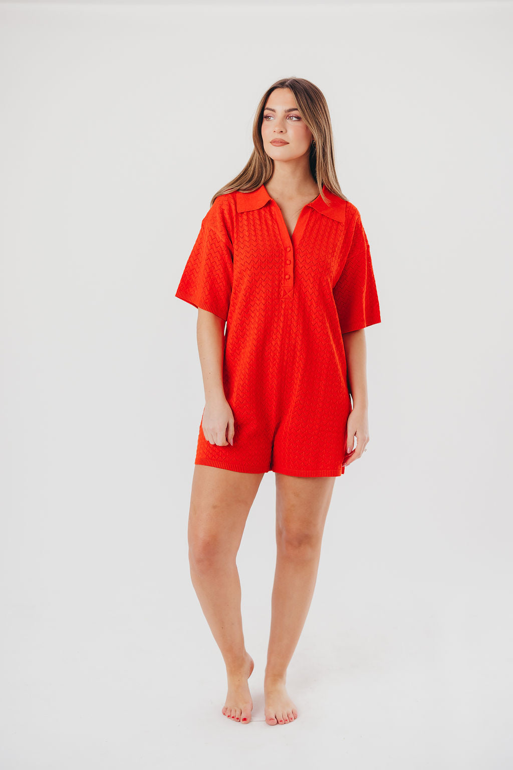 Selena Relaxed Fit Knit Romper in Tomato - Nursing Friendly