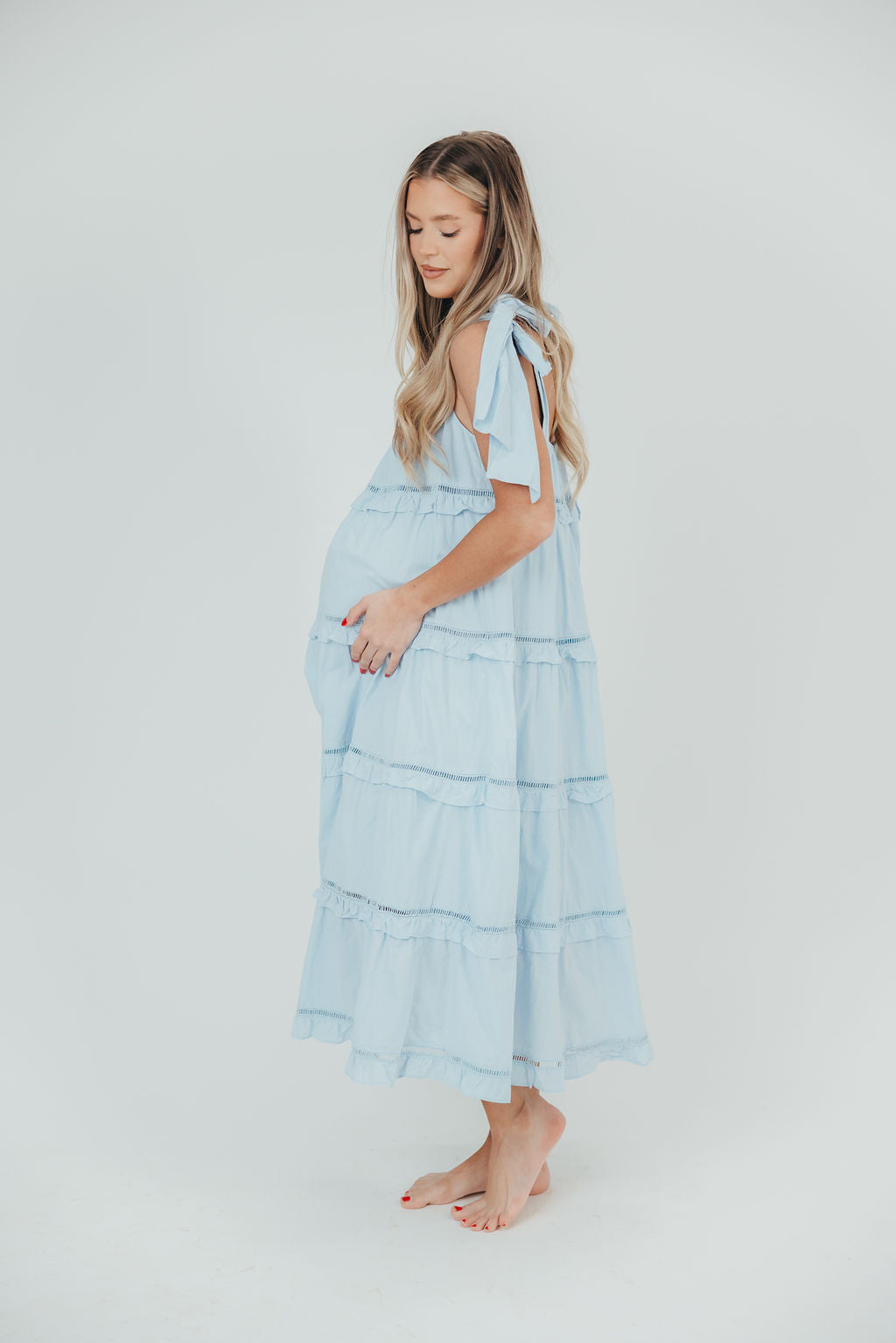 Jillian 100% Cotton Eyelet Mama Dress in Blue - Bump Friendly