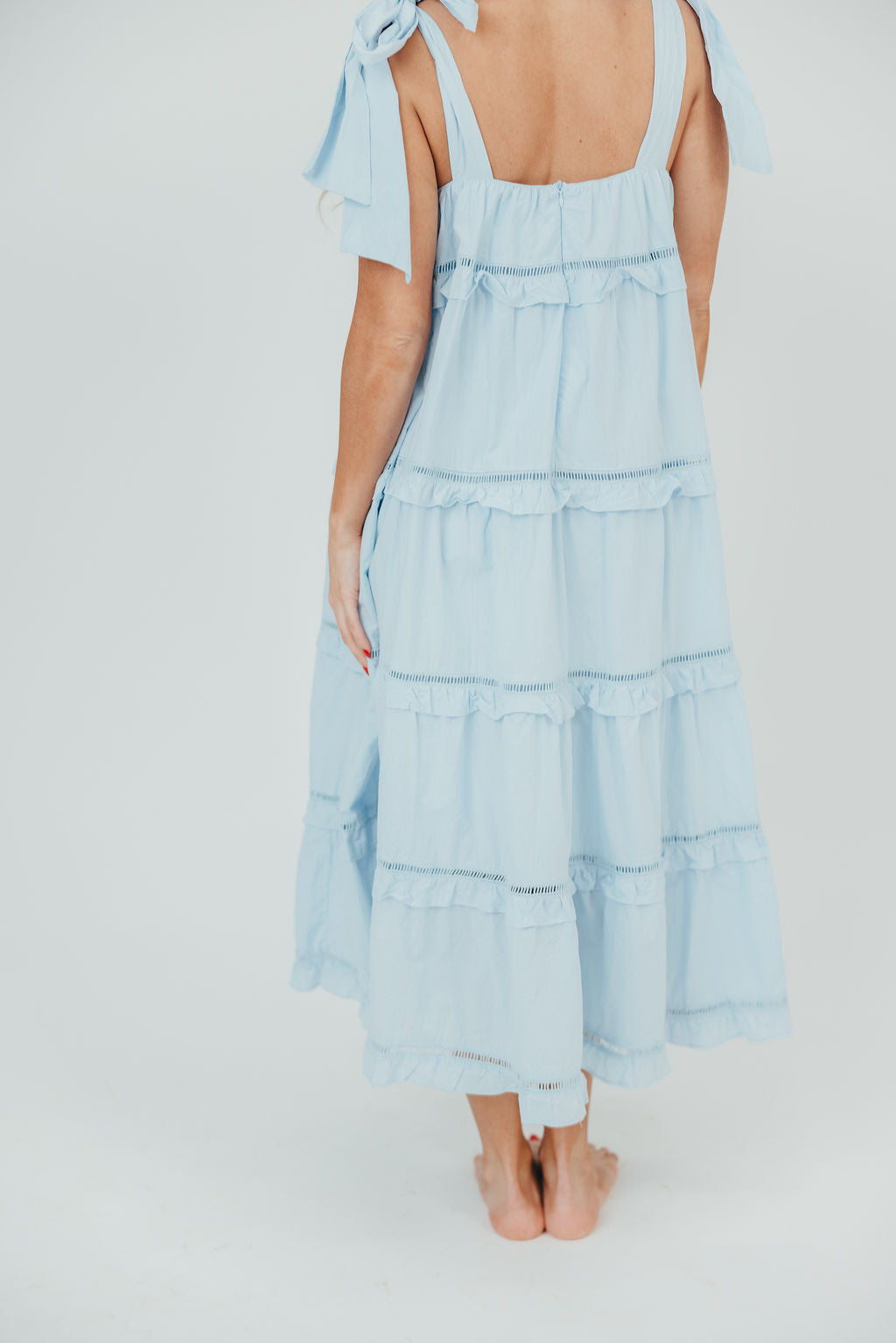 Jillian 100% Cotton Eyelet Mama Dress in Blue - Bump Friendly ( Sign up for Restocks)