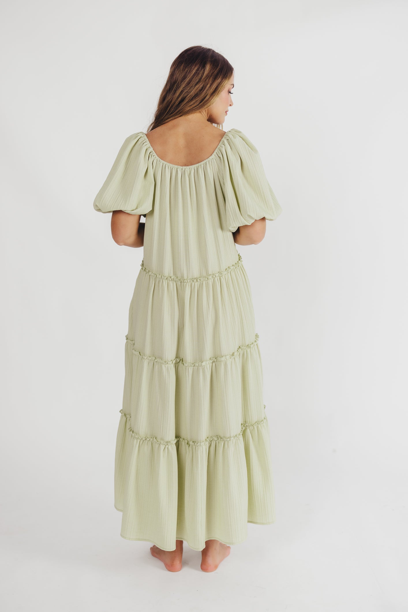 Eva Puffed Sleeve Maxi Dress in Sage - Bump Friendly (S-3XL)